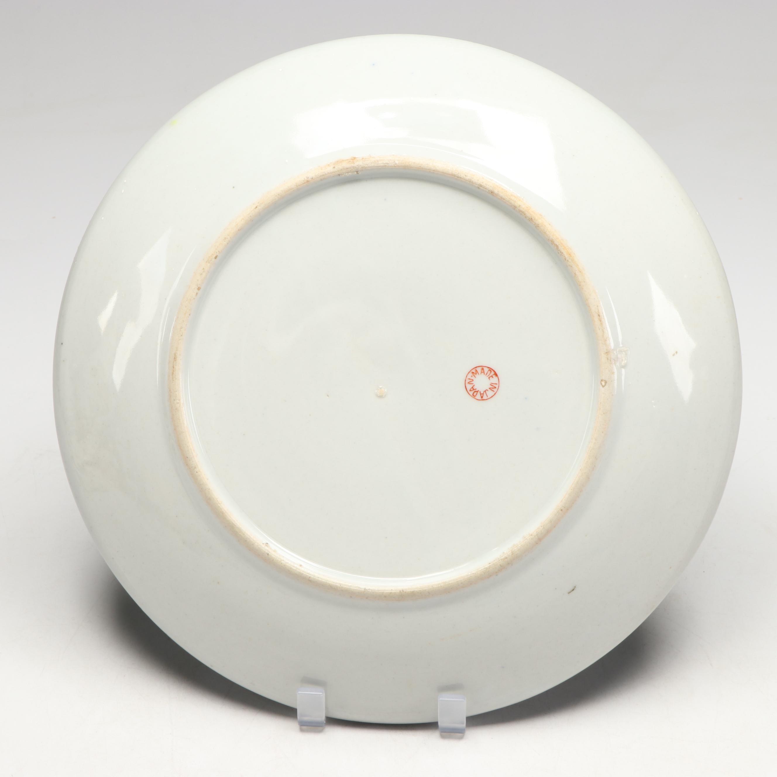 Japanese Charger with Floral Porcelain Gu and Sumida Gawa Vases