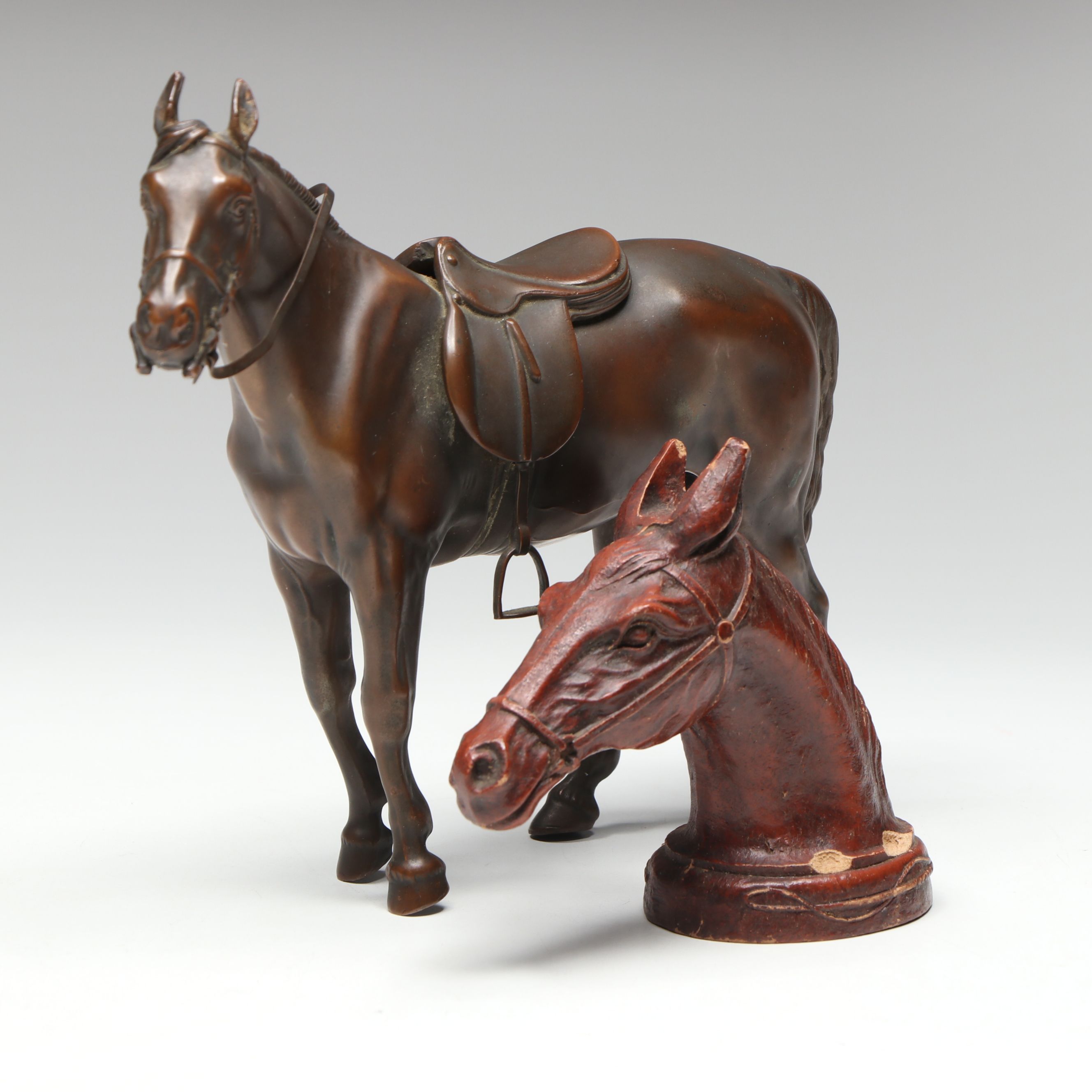 Bronzed Metal Horse Figurine with Horse Head Bottle Opener