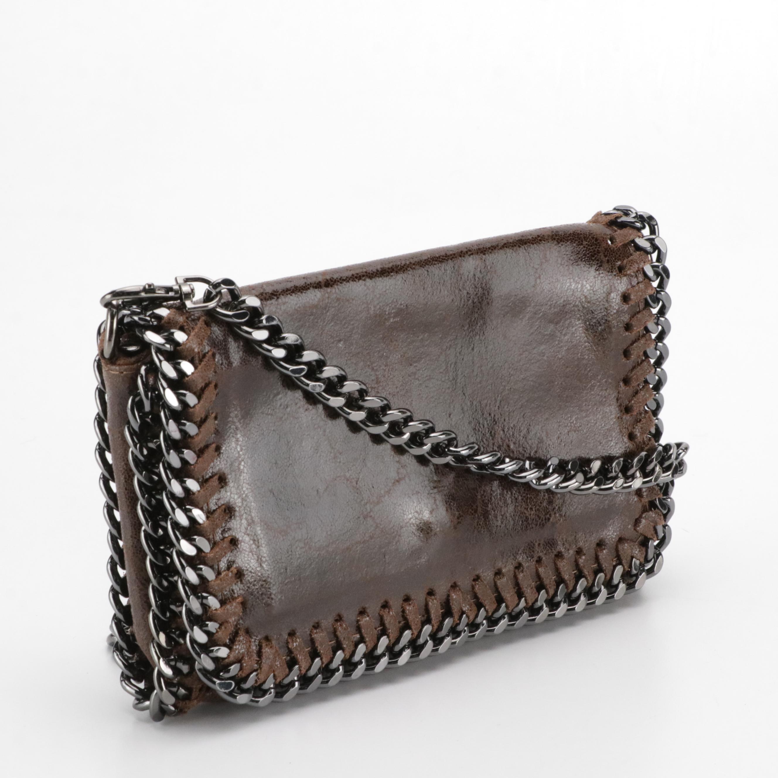 Chain Trim Convertible Clutch Bag in Printed Leather