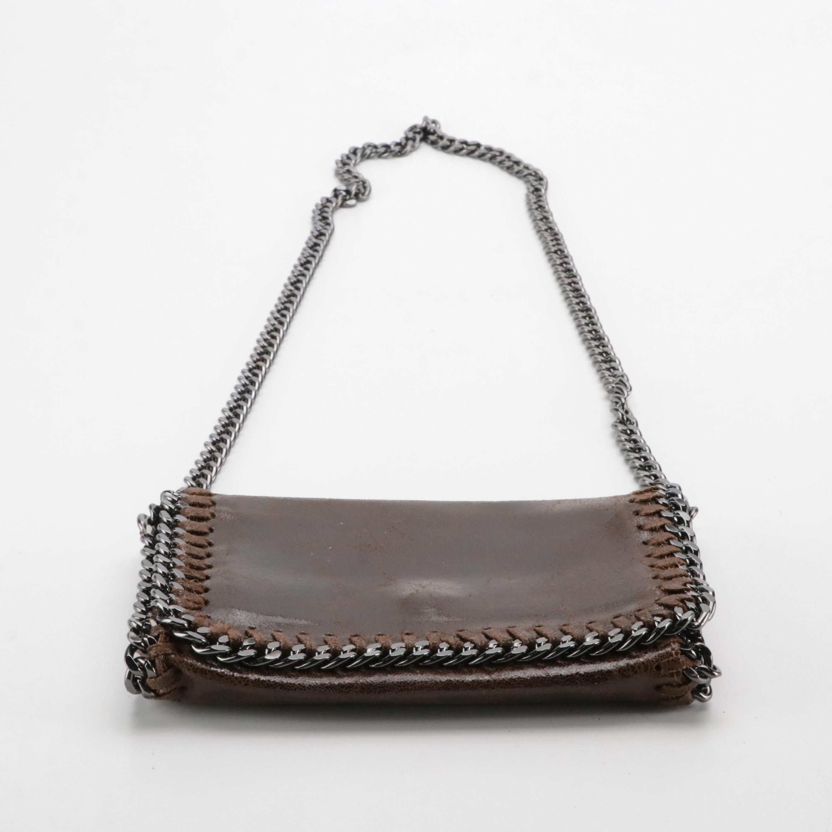 Chain Trim Convertible Clutch Bag in Printed Leather