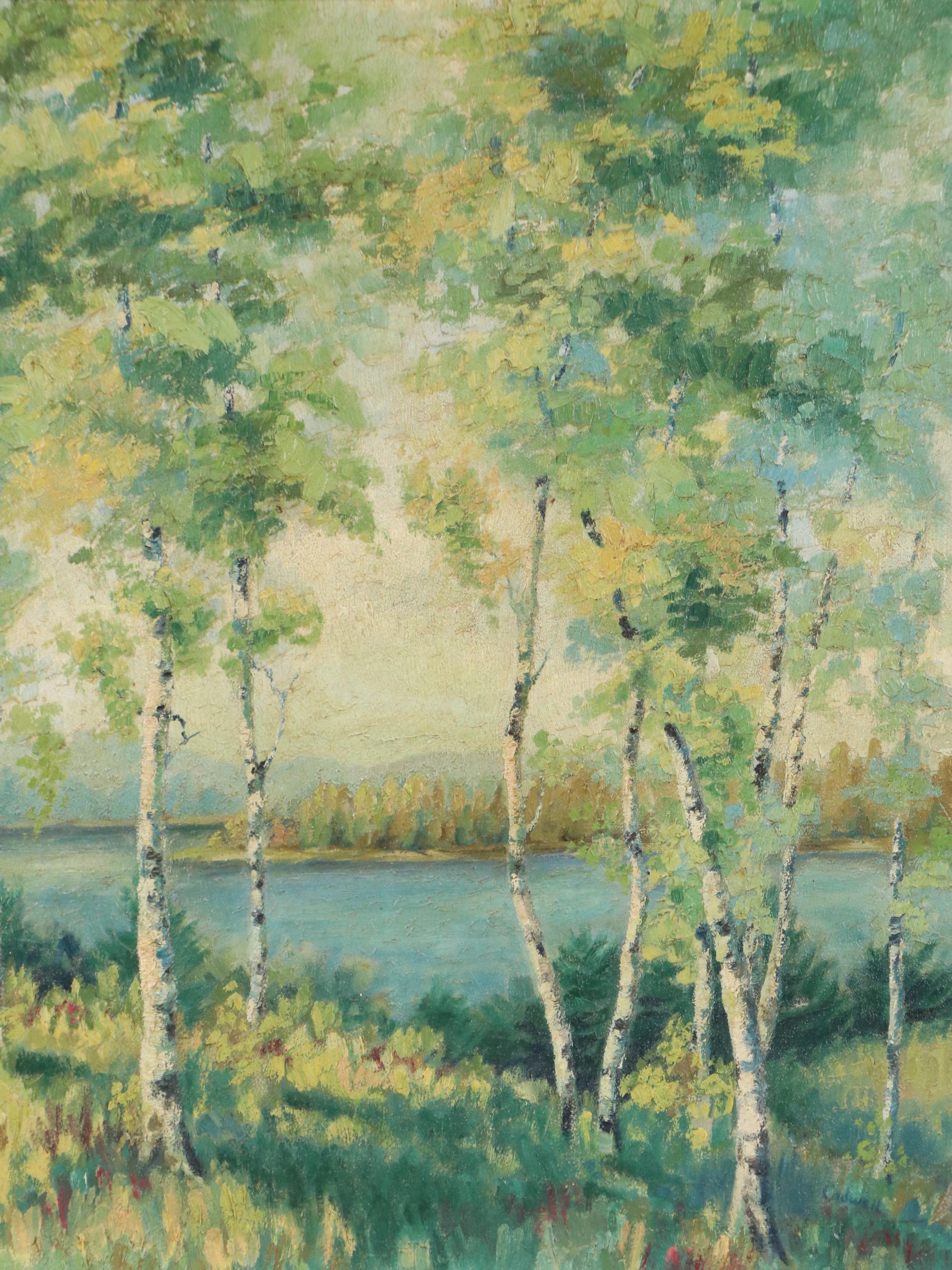 Impressionistic Style Landscape Oil Painting, Mid-20th Century