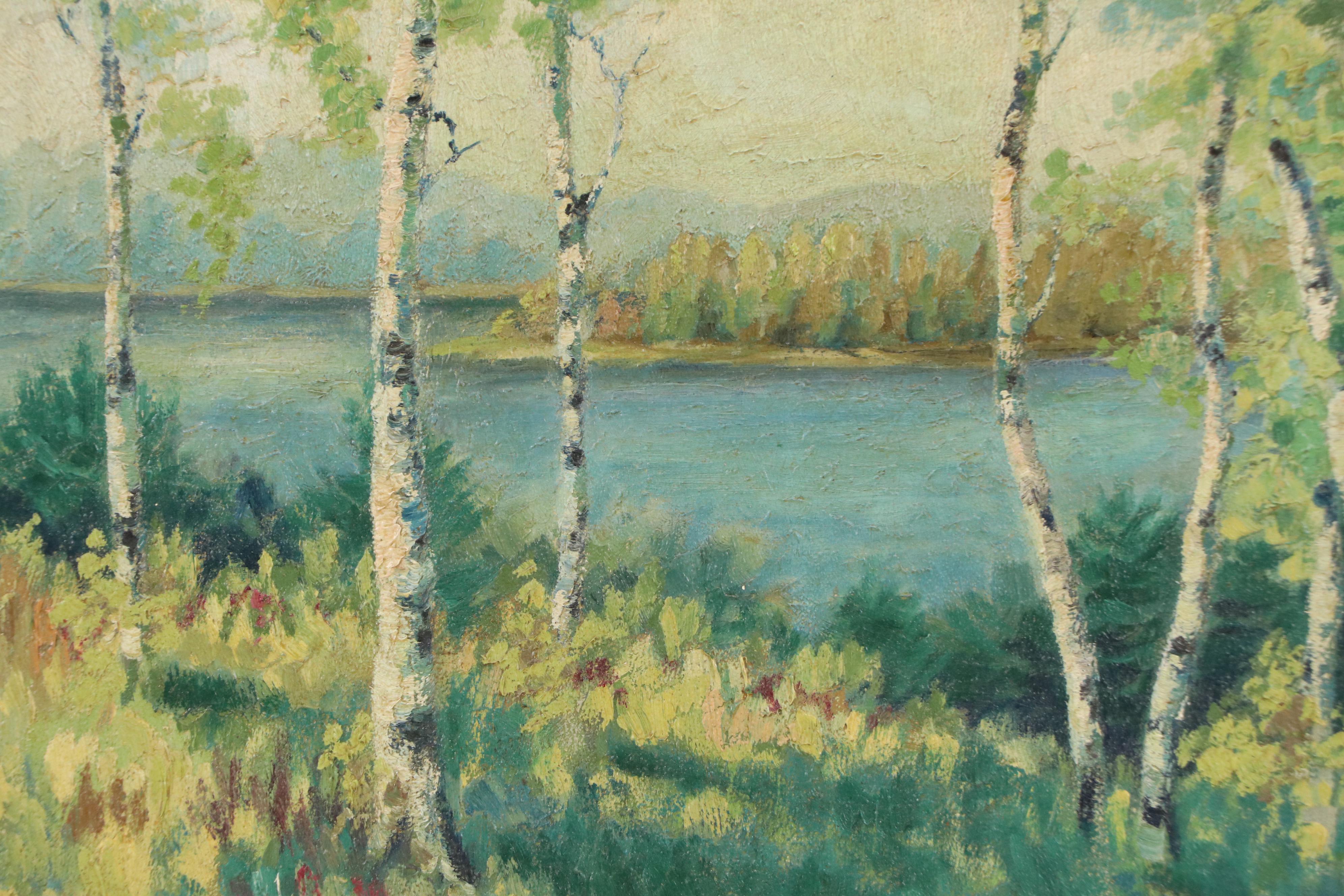 Impressionistic Style Landscape Oil Painting, Mid-20th Century