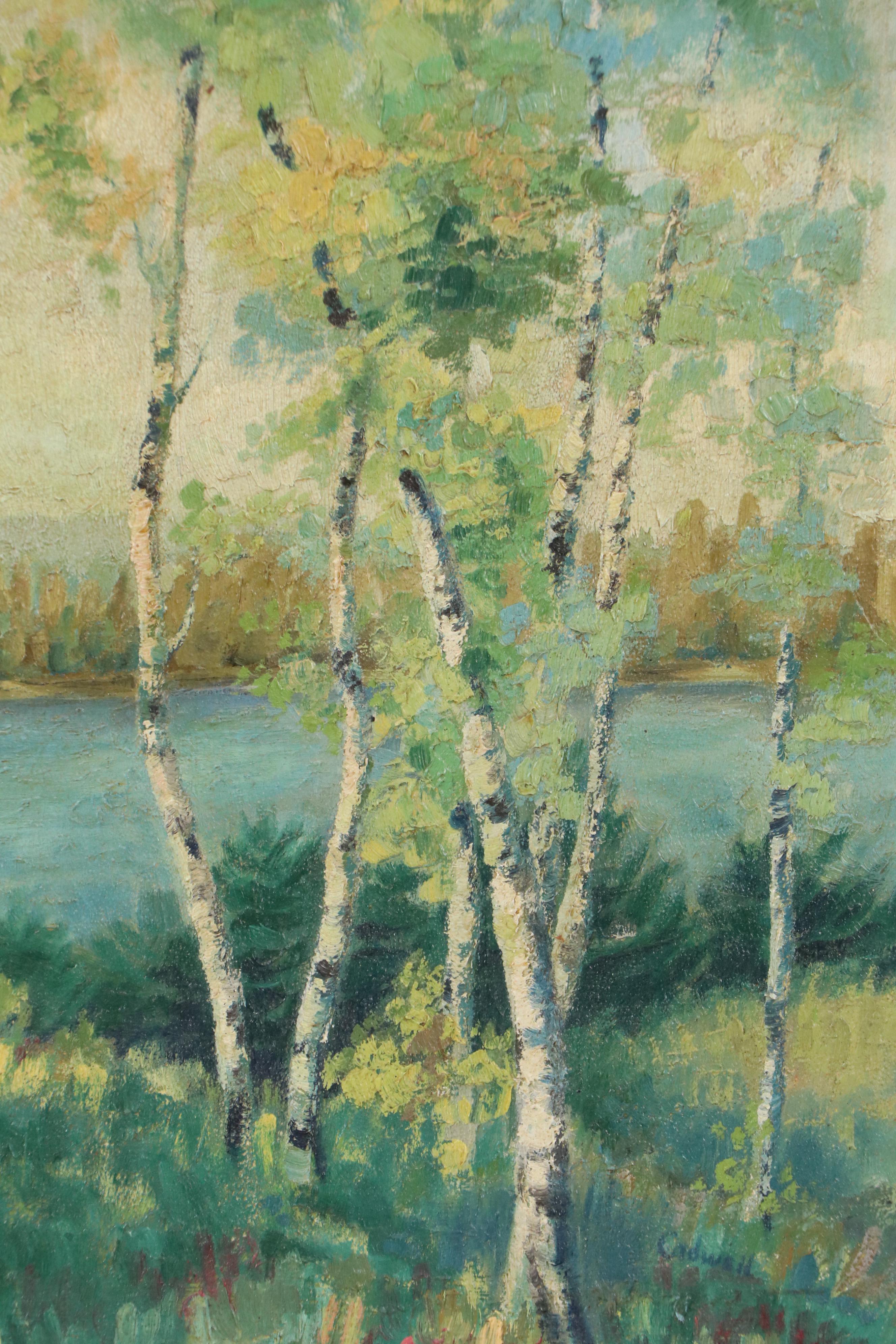 Impressionistic Style Landscape Oil Painting, Mid-20th Century