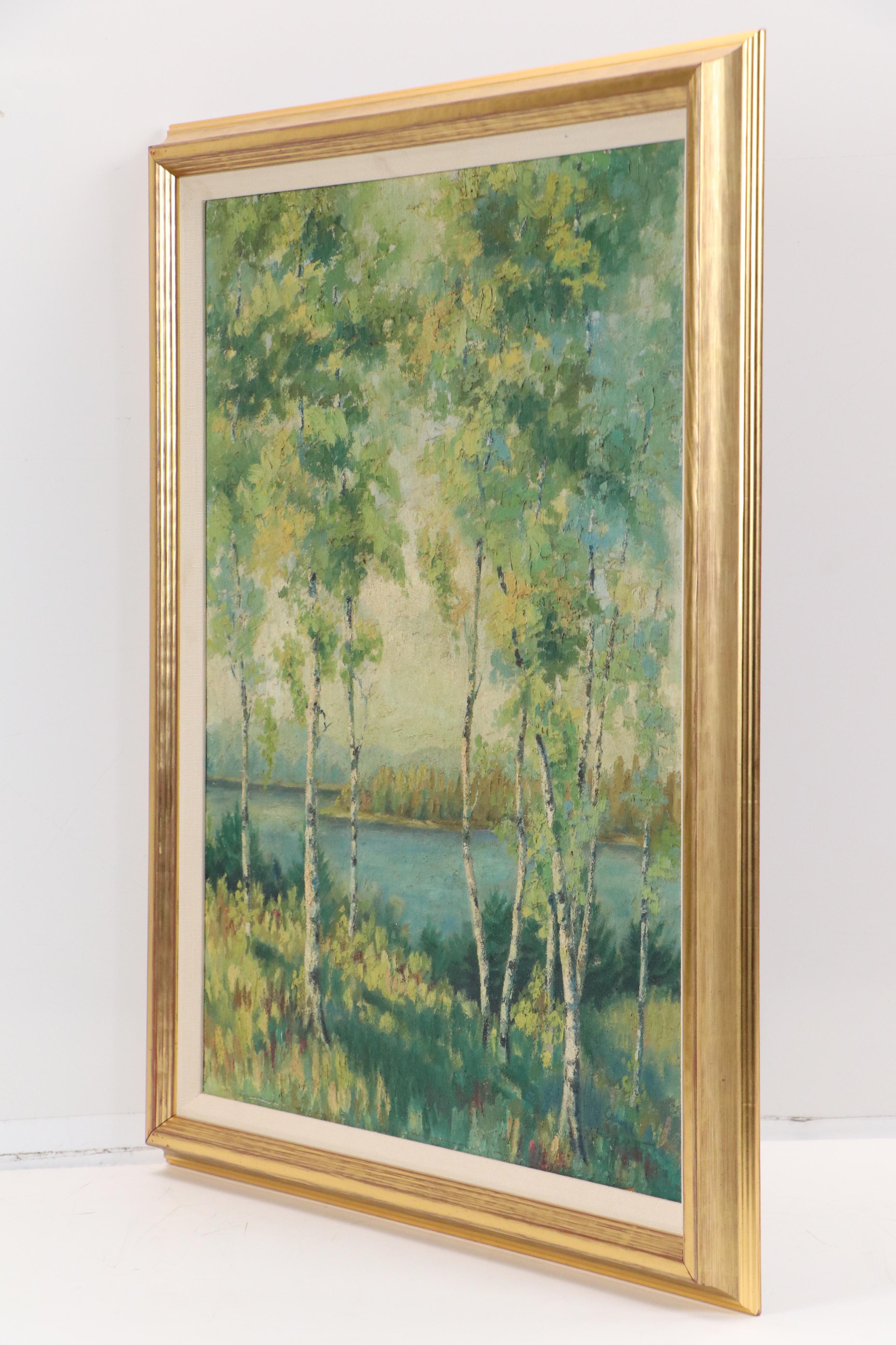 Impressionistic Style Landscape Oil Painting, Mid-20th Century