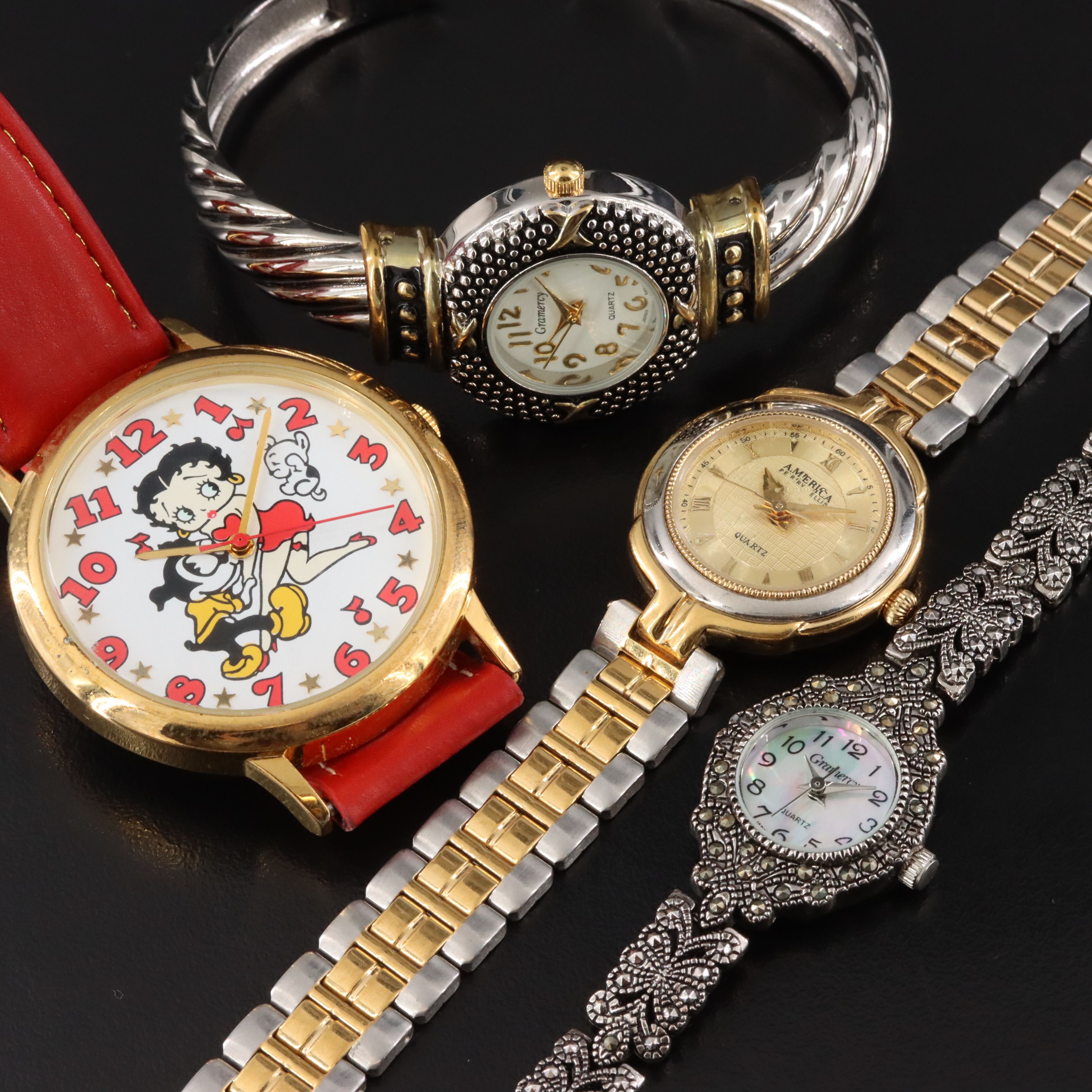Perry Ellis, Betty Boop and Gramercy Marcasite and Cuff Quartz Watch Collection
