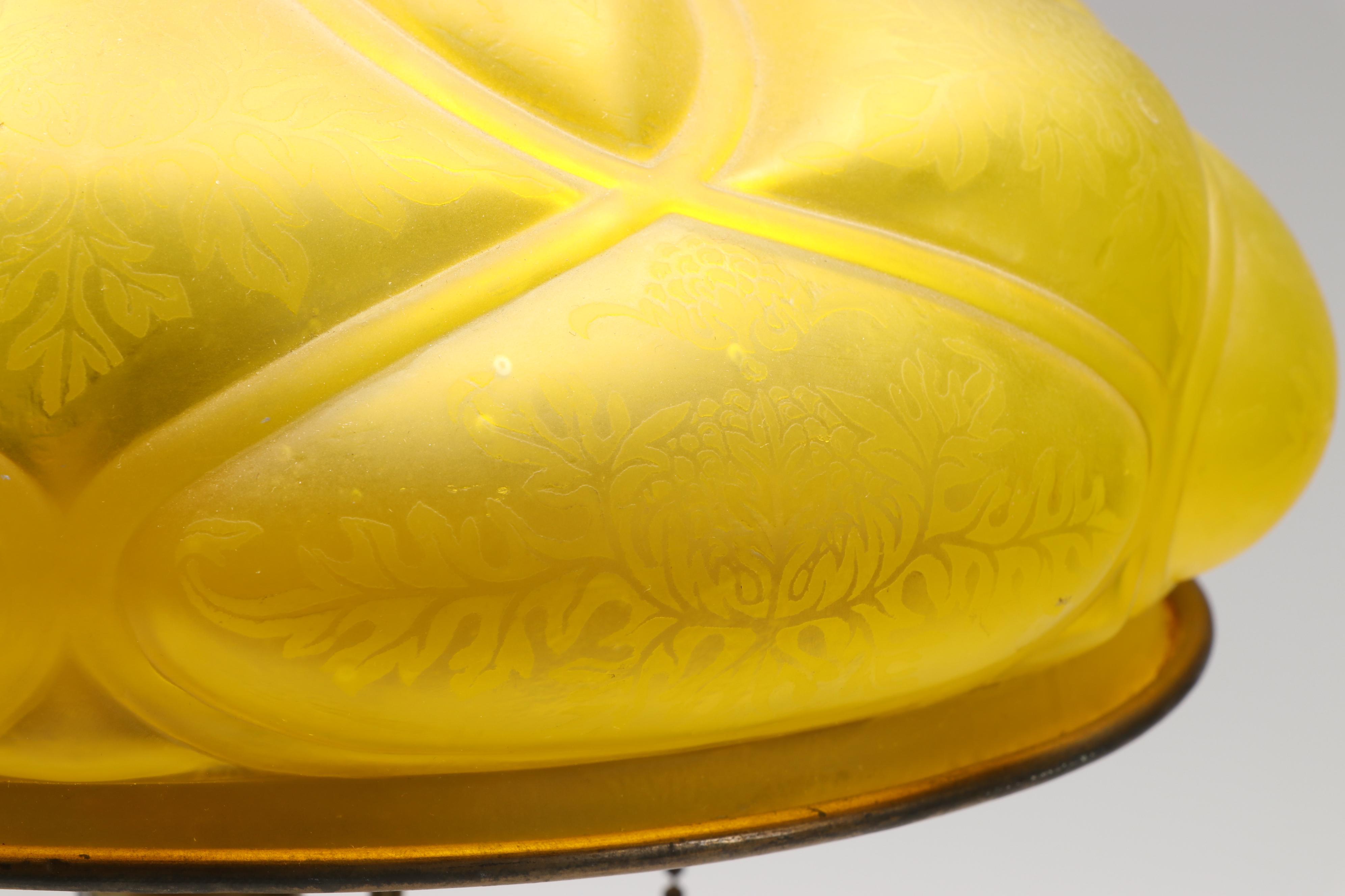 Neoclassical Style Brass Table Lamp with Diamond Quilt Yellow Glass Shade