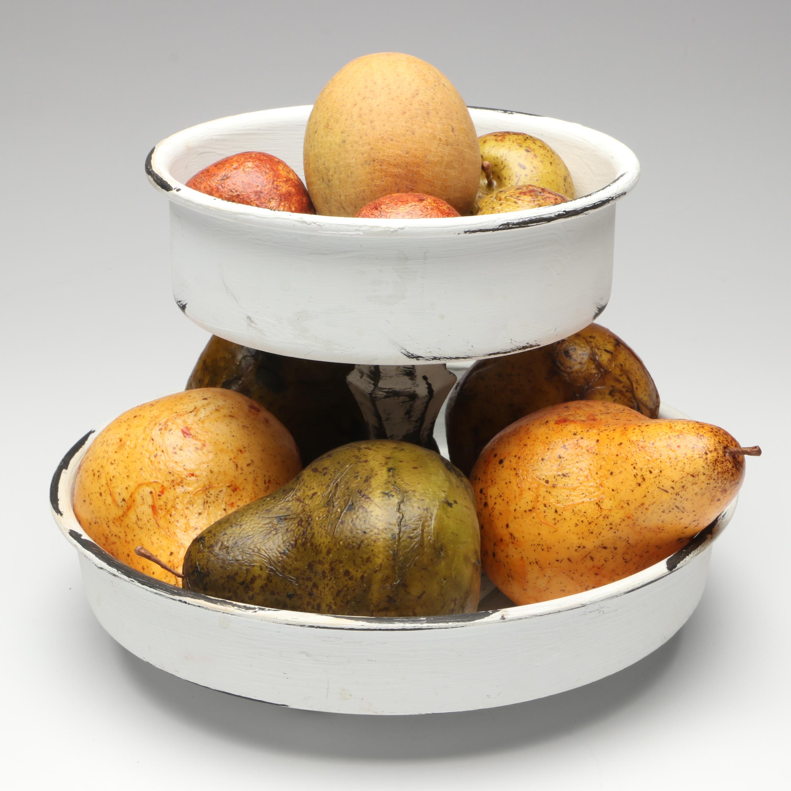 Threshold Wood Slab Cutting Board with Faux Wall Clock and Fruit Bowl