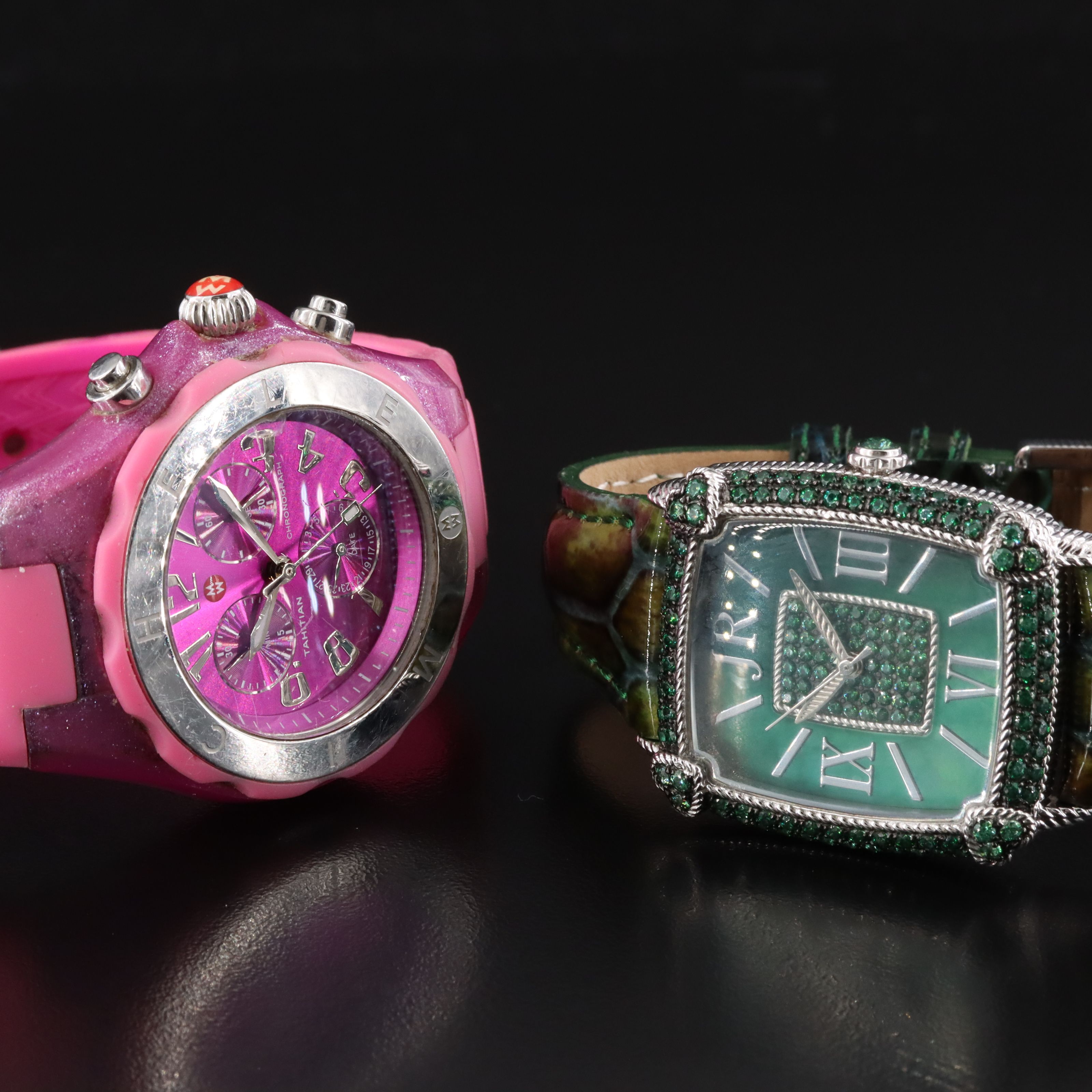 Judith Ripka Monaco Green Cubic Zirconia and Michele Tahitian Jelly Bean Watches