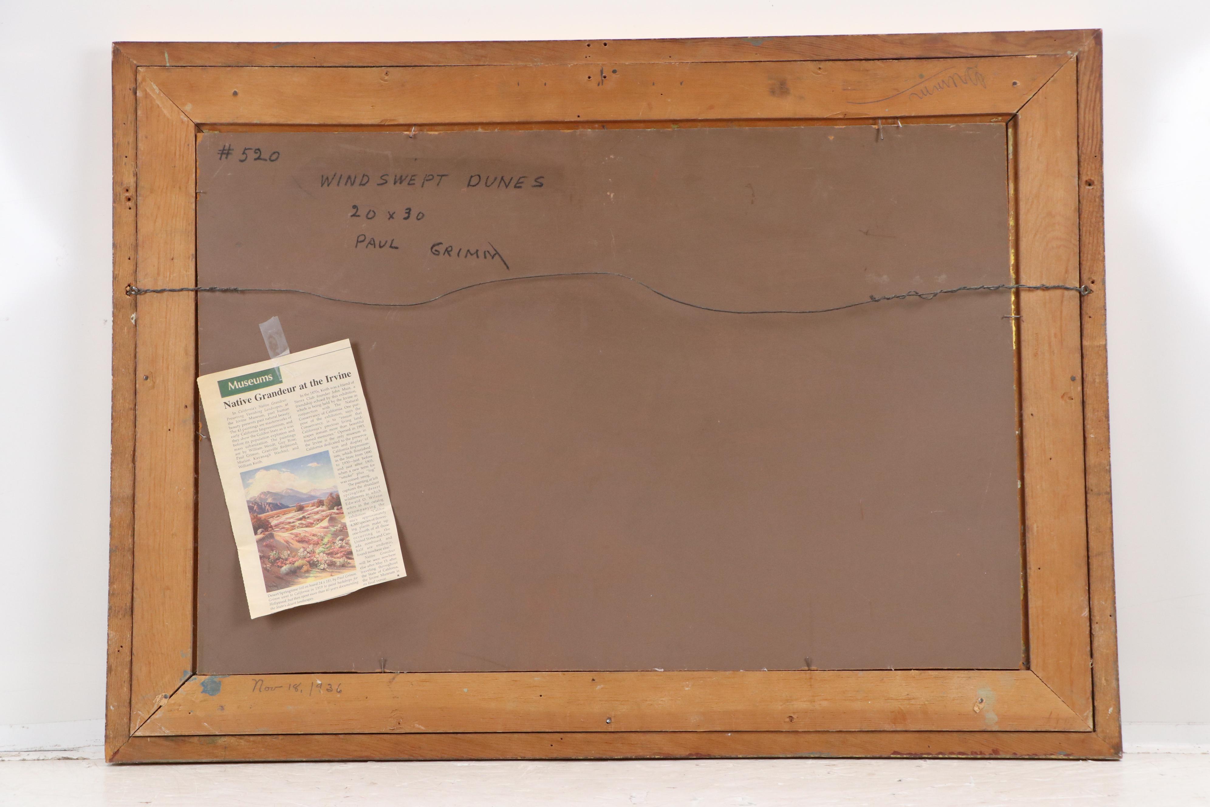 Paul Grimm Oil Painting "Windswept Dunes," Circa 1926