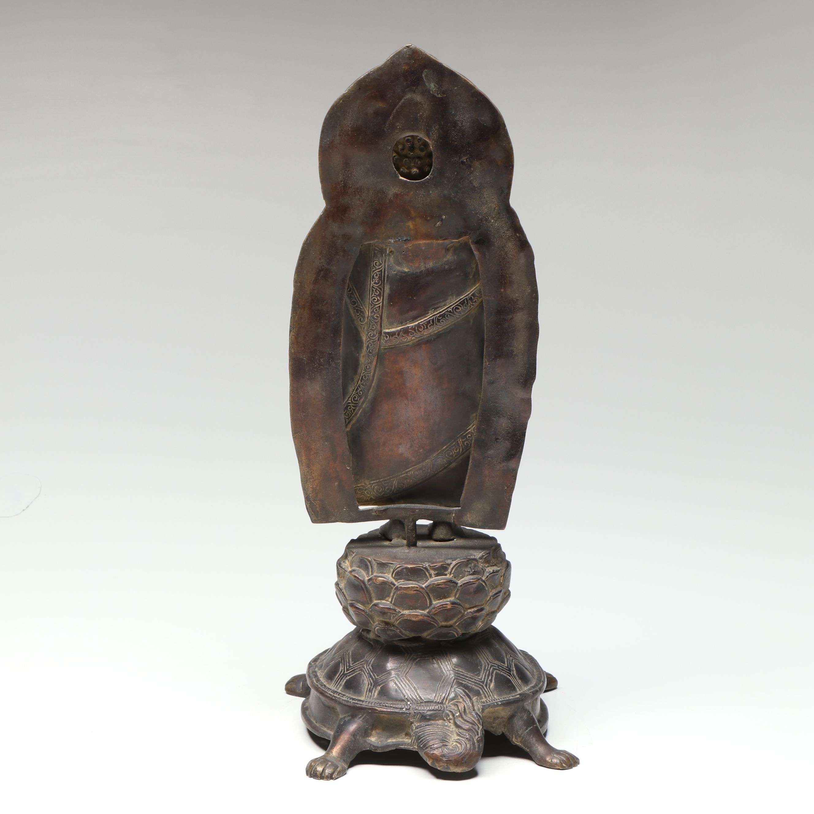 Chinese Buddha Standing on Lotus on Top of Lóngguī Bronze Sculpture