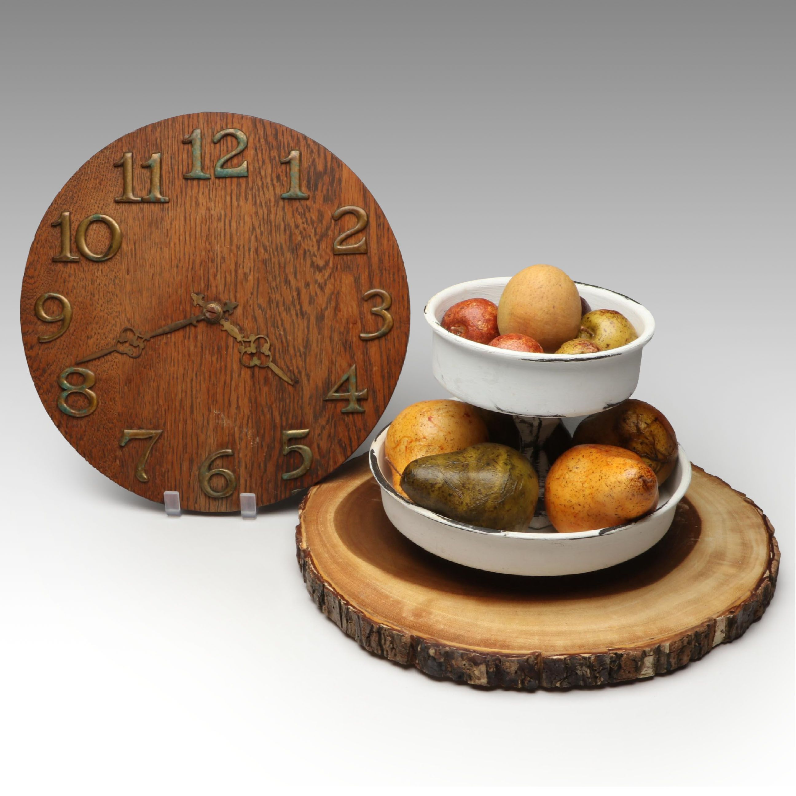 Threshold Wood Slab Cutting Board with Faux Wall Clock and Fruit Bowl