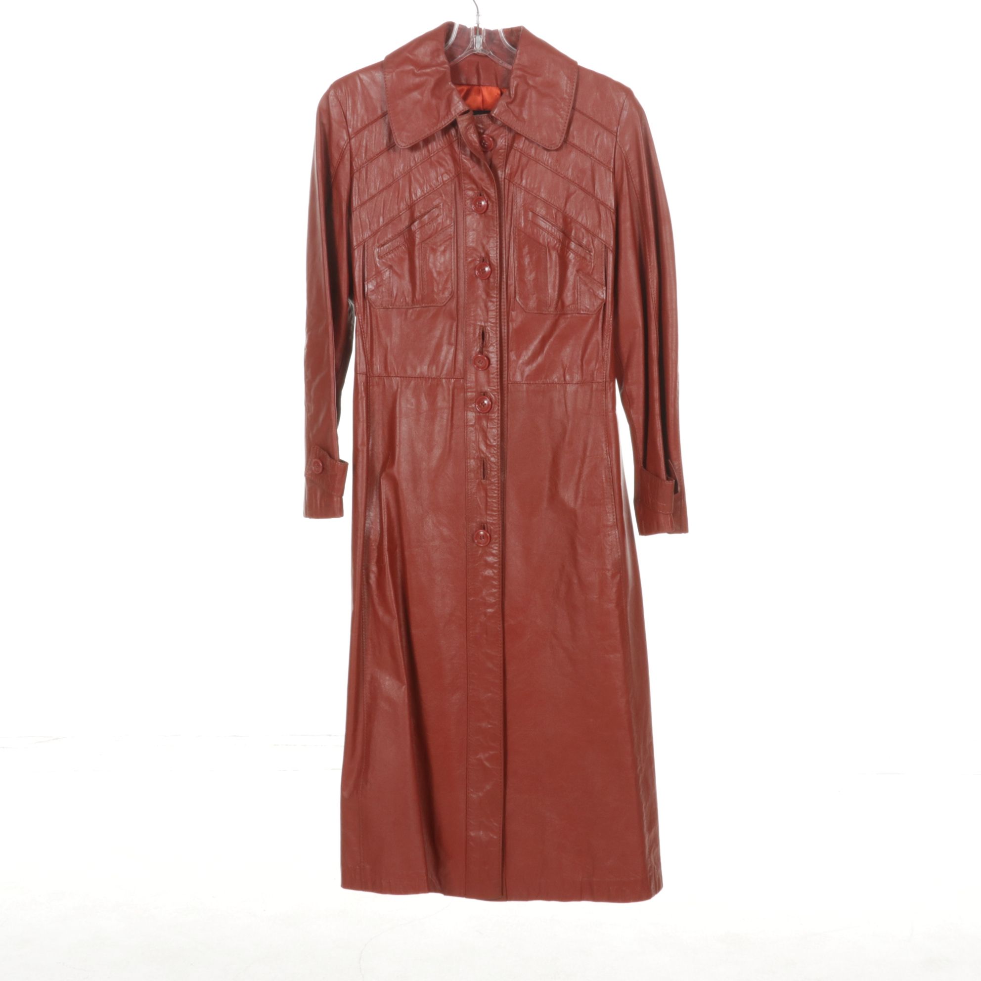 1970s P.B.D. Red Leather Trench Coat with Para and Nicole Miller Leather Jackets