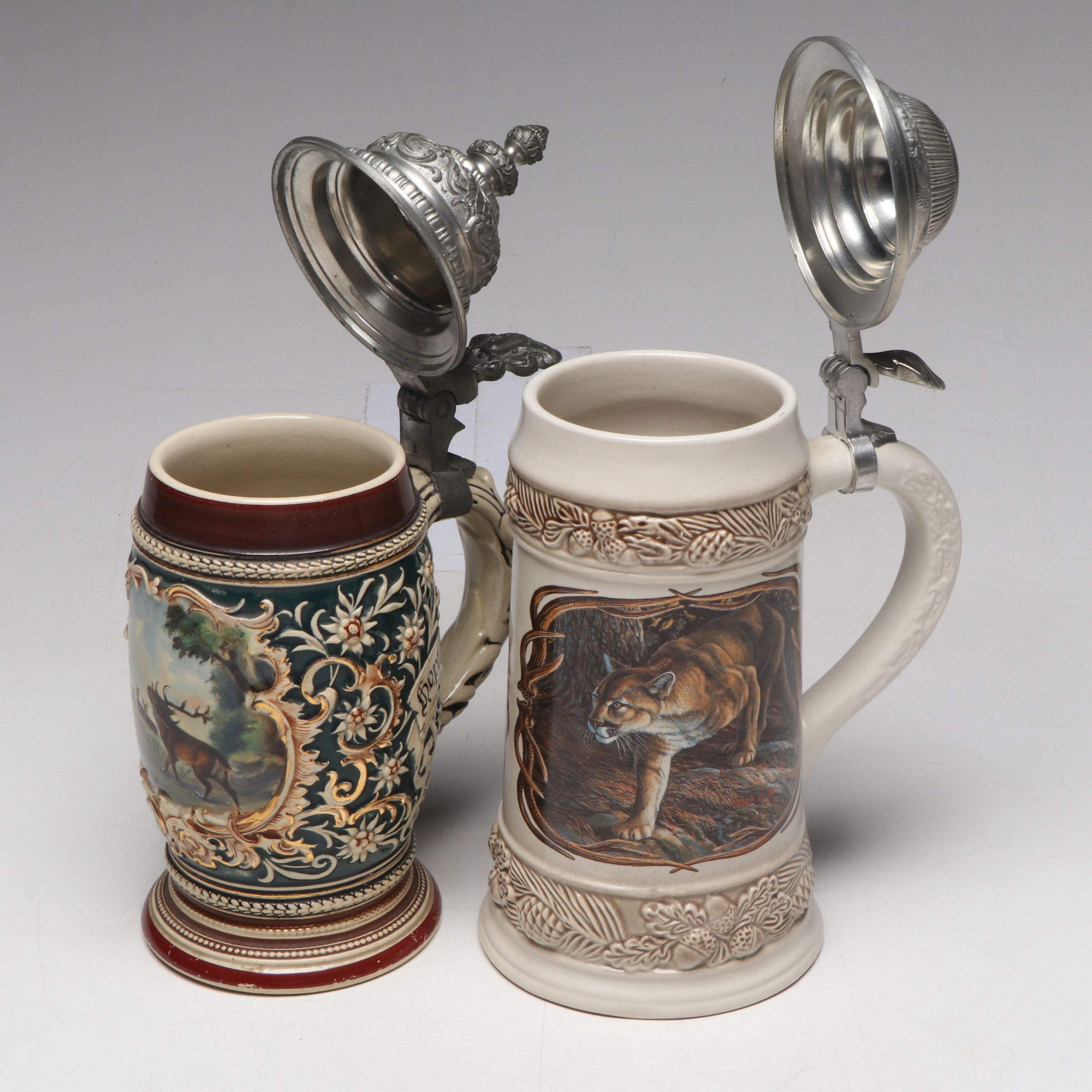 German Drinking Horn, With King, Thewalt, More Beer Steins in Collection