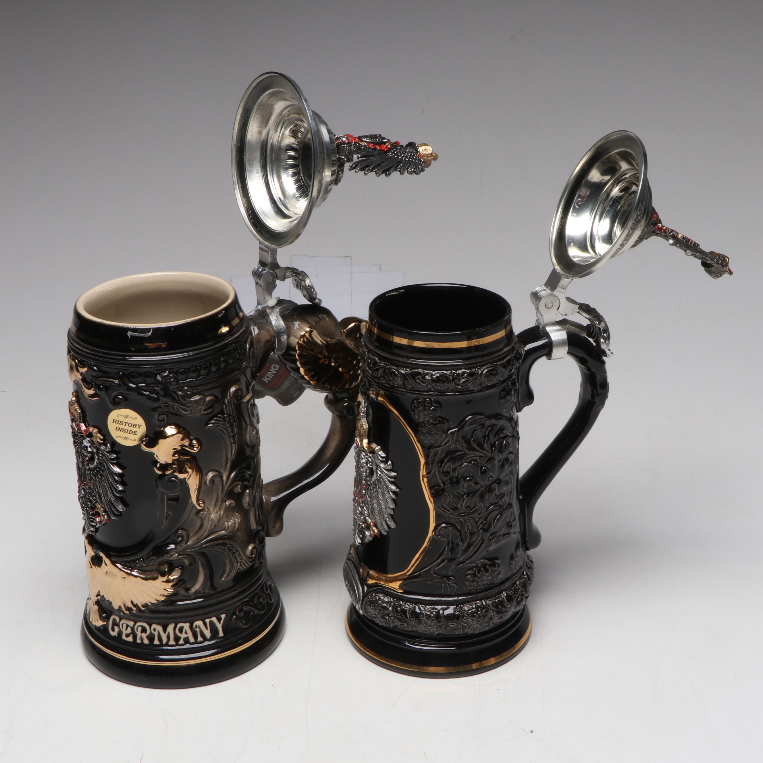 German Drinking Horn, With King, Thewalt, More Beer Steins in Collection