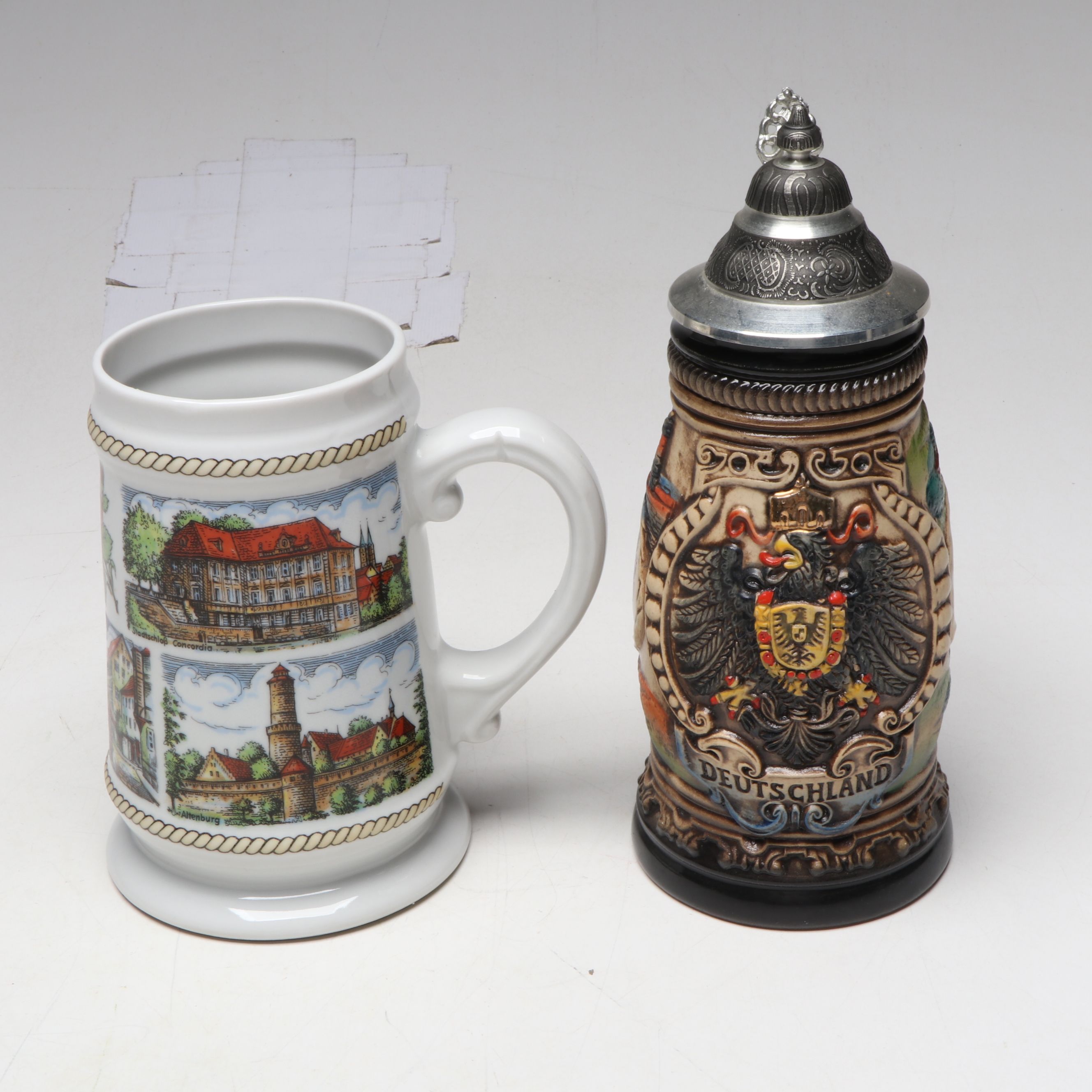German Drinking Horn, With King, Thewalt, More Beer Steins in Collection