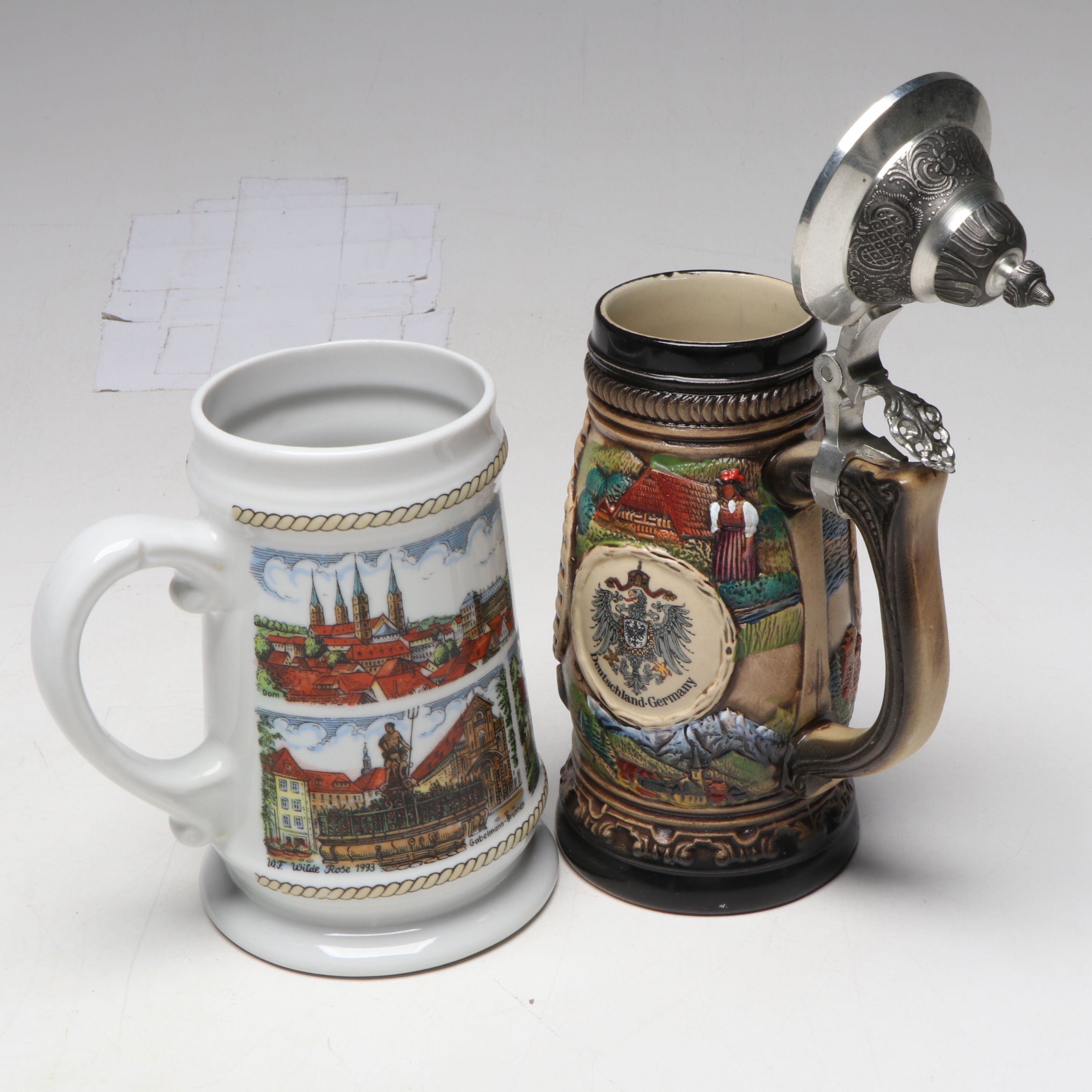 German Drinking Horn, With King, Thewalt, More Beer Steins in Collection
