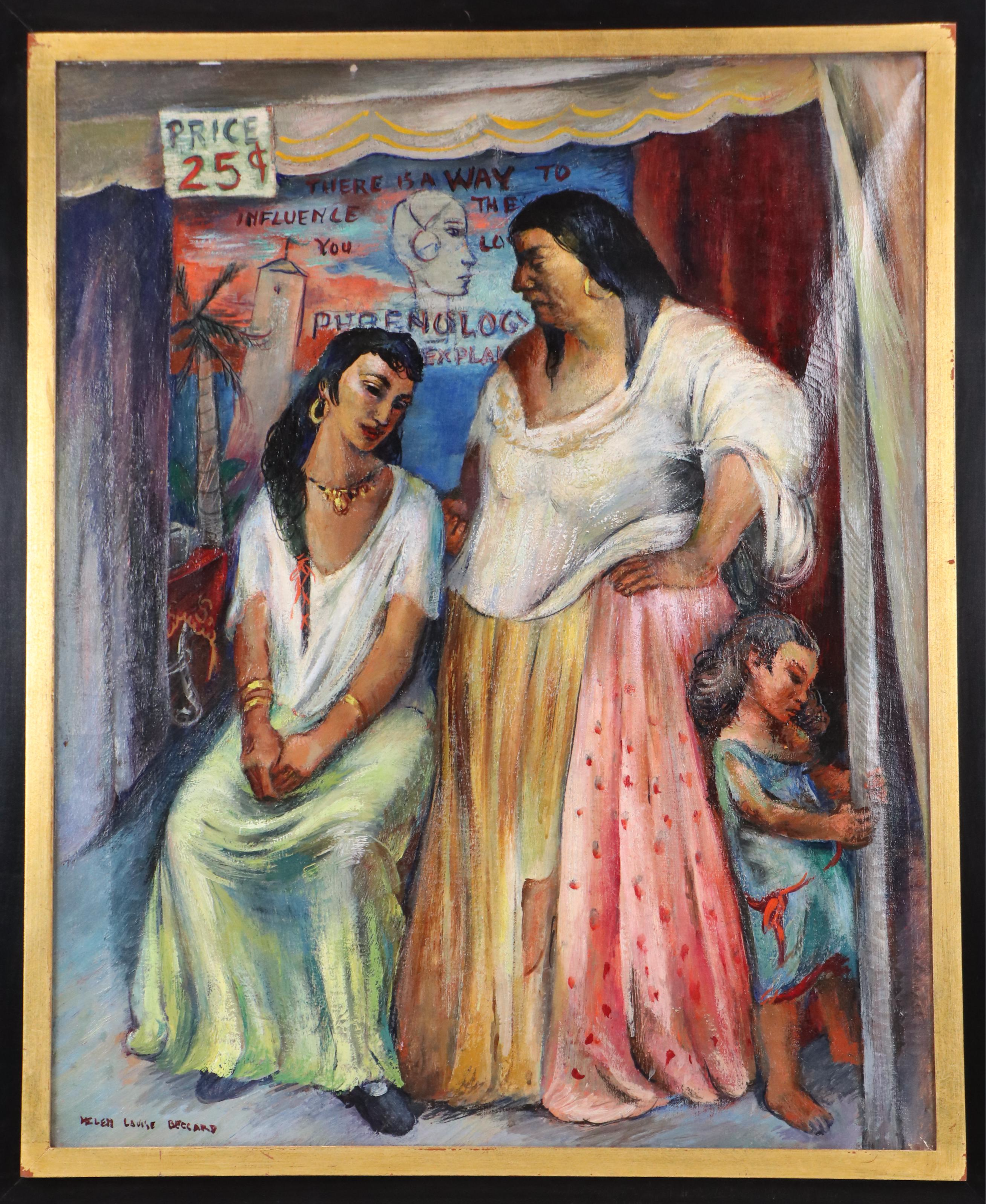 Helen Louise Beccard Niles Oil Painting of Figures in Interior Scene, 1939