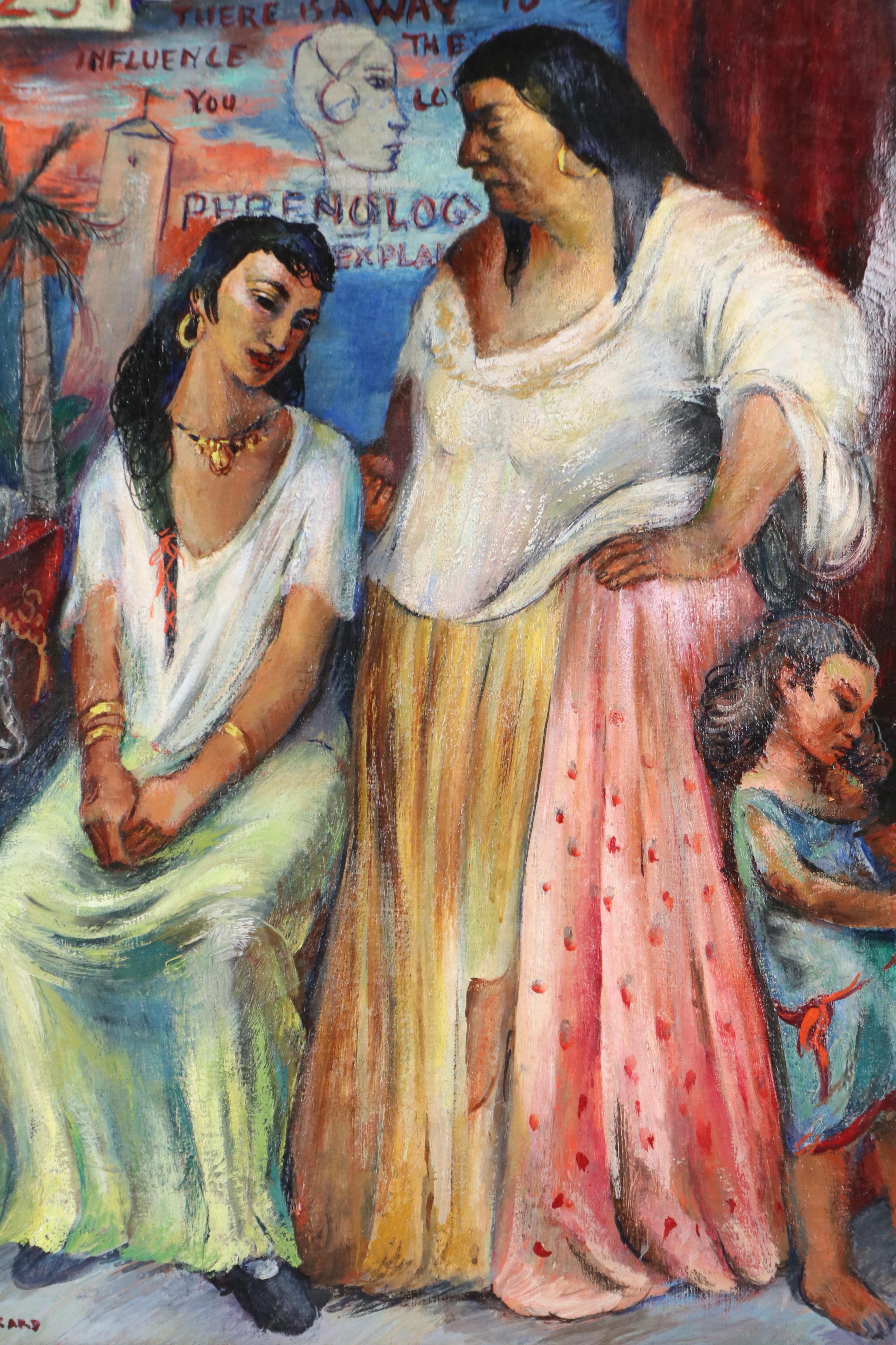 Helen Louise Beccard Niles Oil Painting of Figures in Interior Scene, 1939