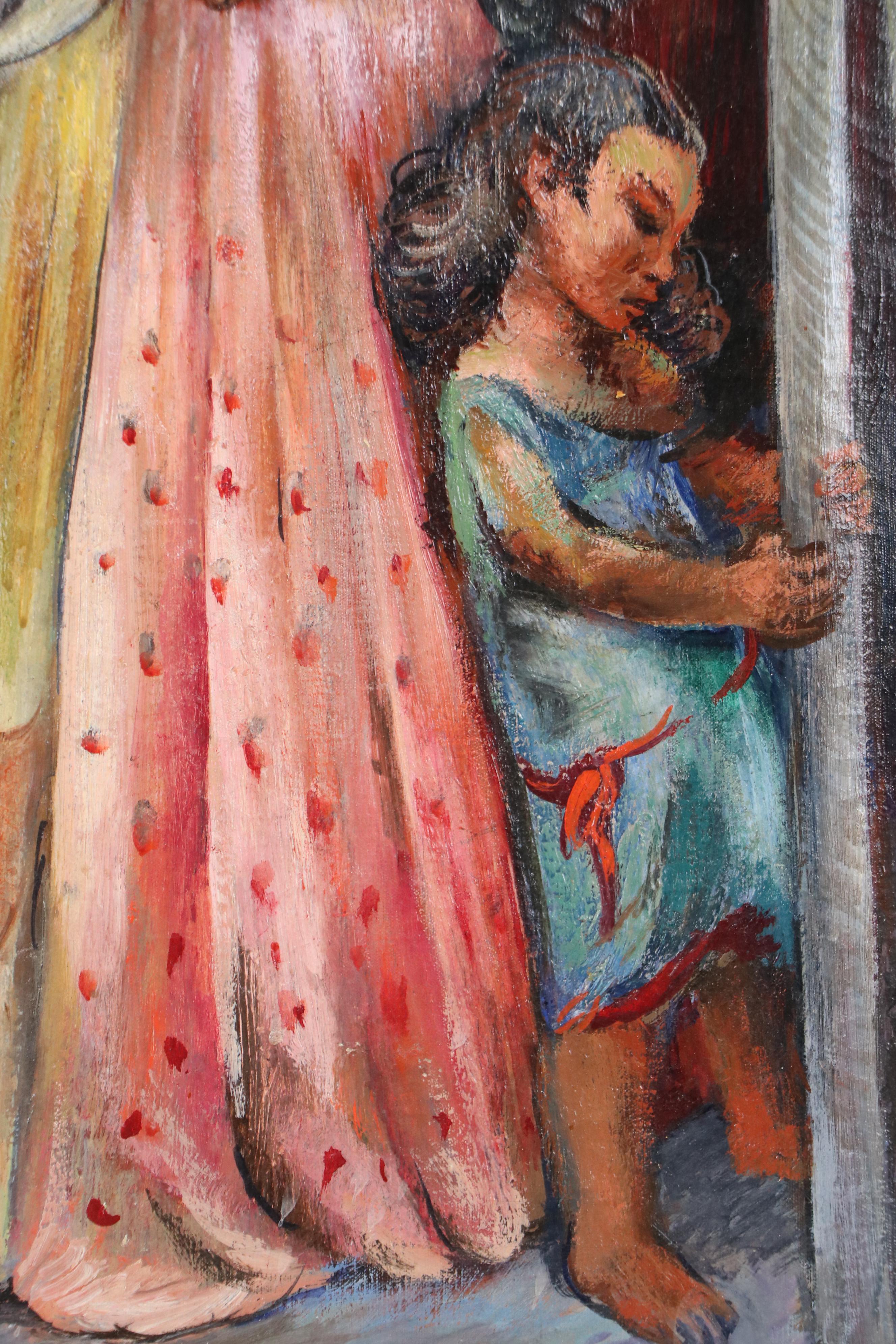 Helen Louise Beccard Niles Oil Painting of Figures in Interior Scene, 1939