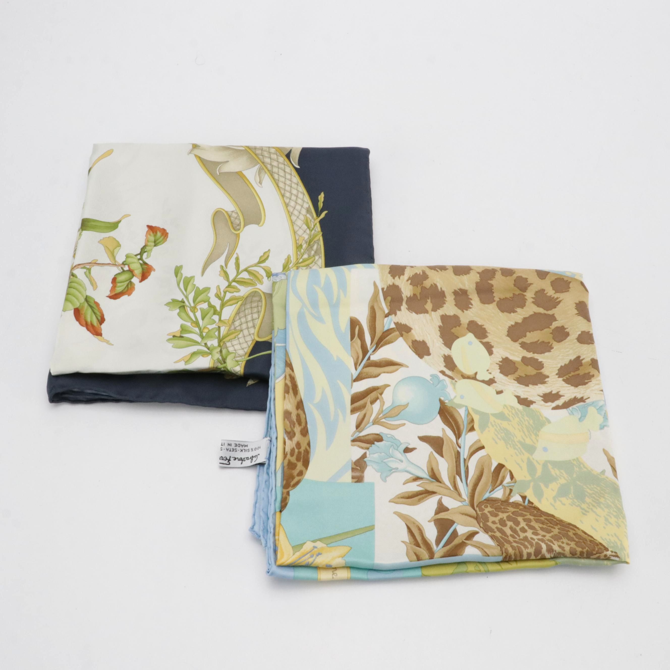 Salvatore Ferragamo Jungle and Bird Printed Silk Scarves
