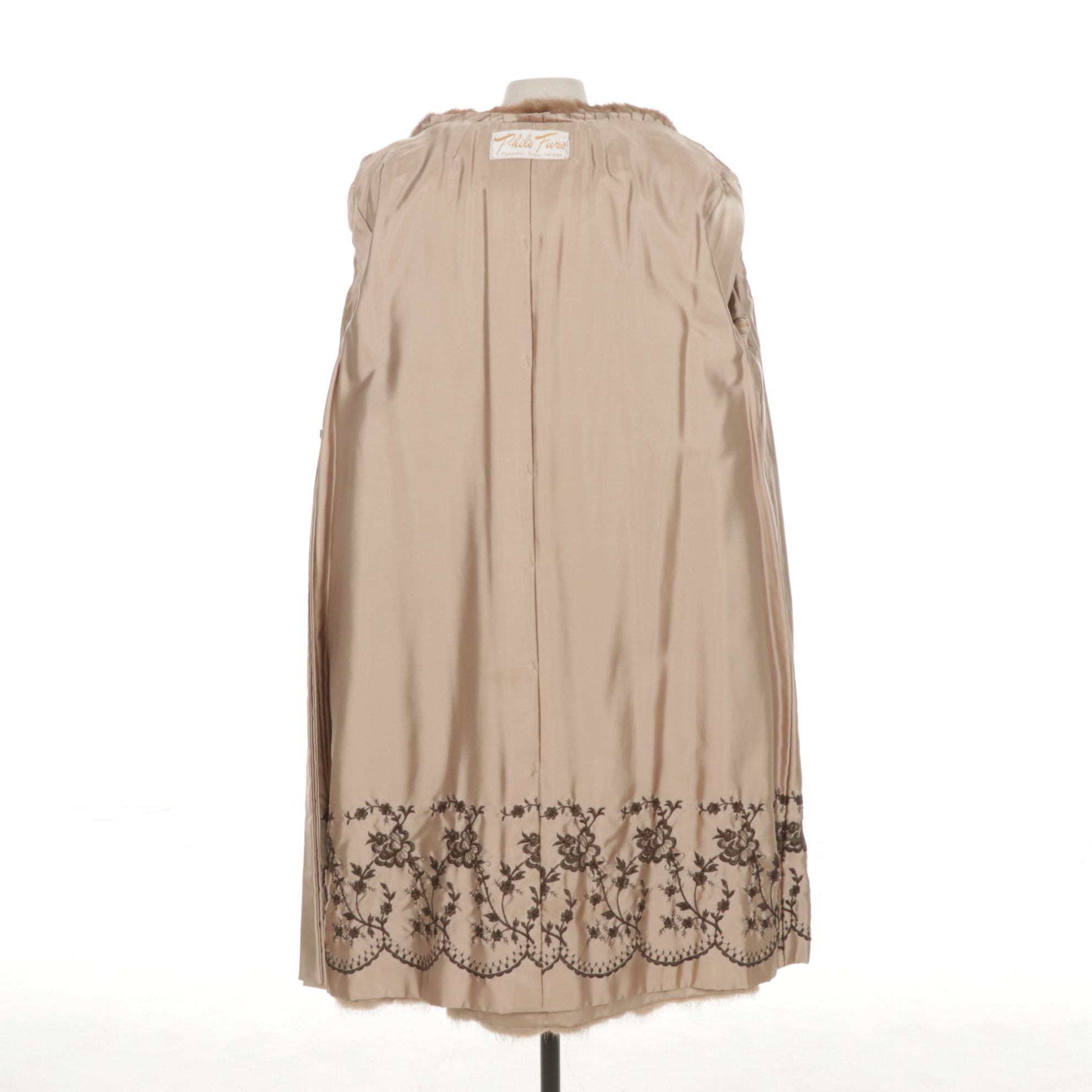 Pastel Mink Fur Stroller with Embroidered Floral Lining, Mid-Late 20th C.