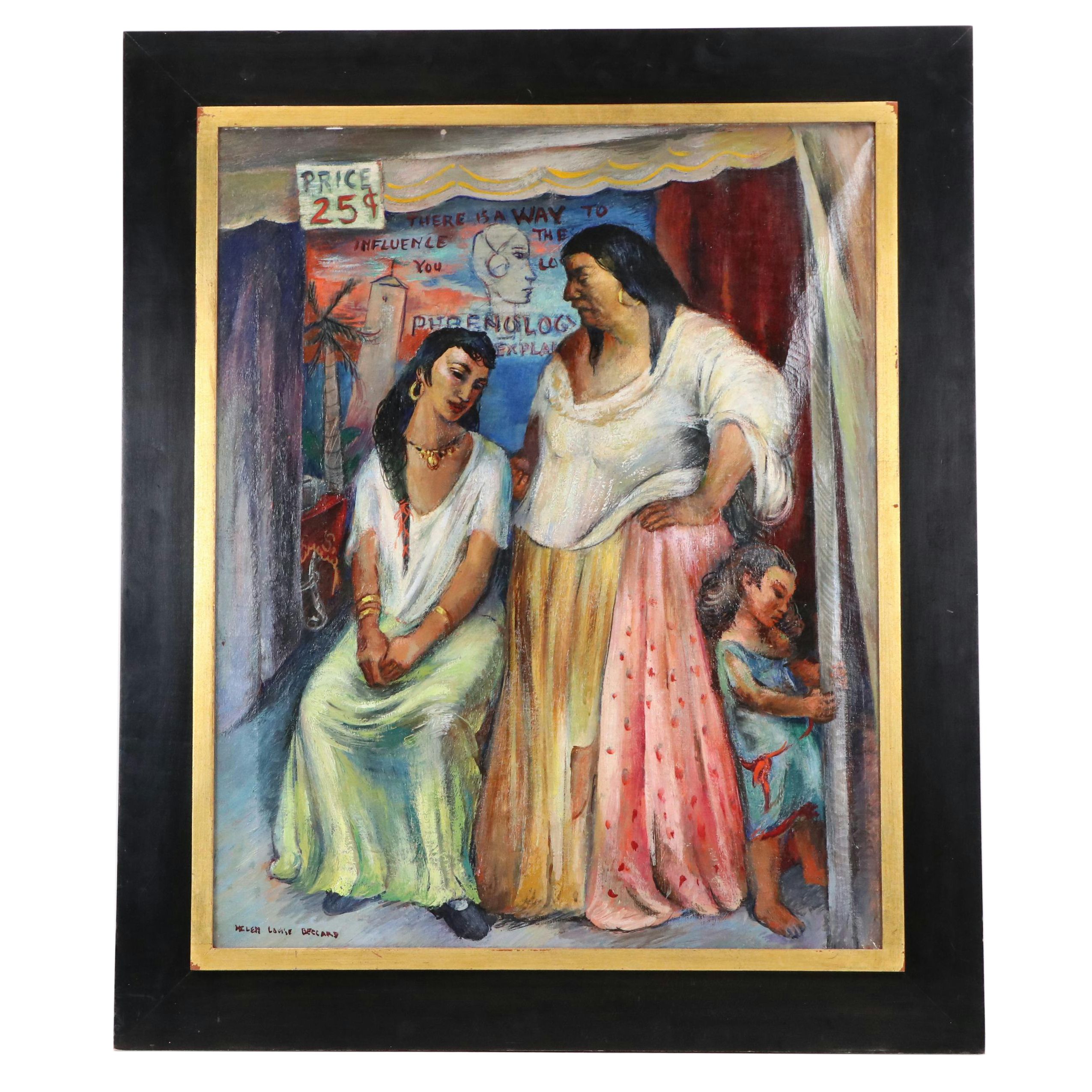 Helen Louise Beccard Niles Oil Painting of Figures in Interior Scene, 1939