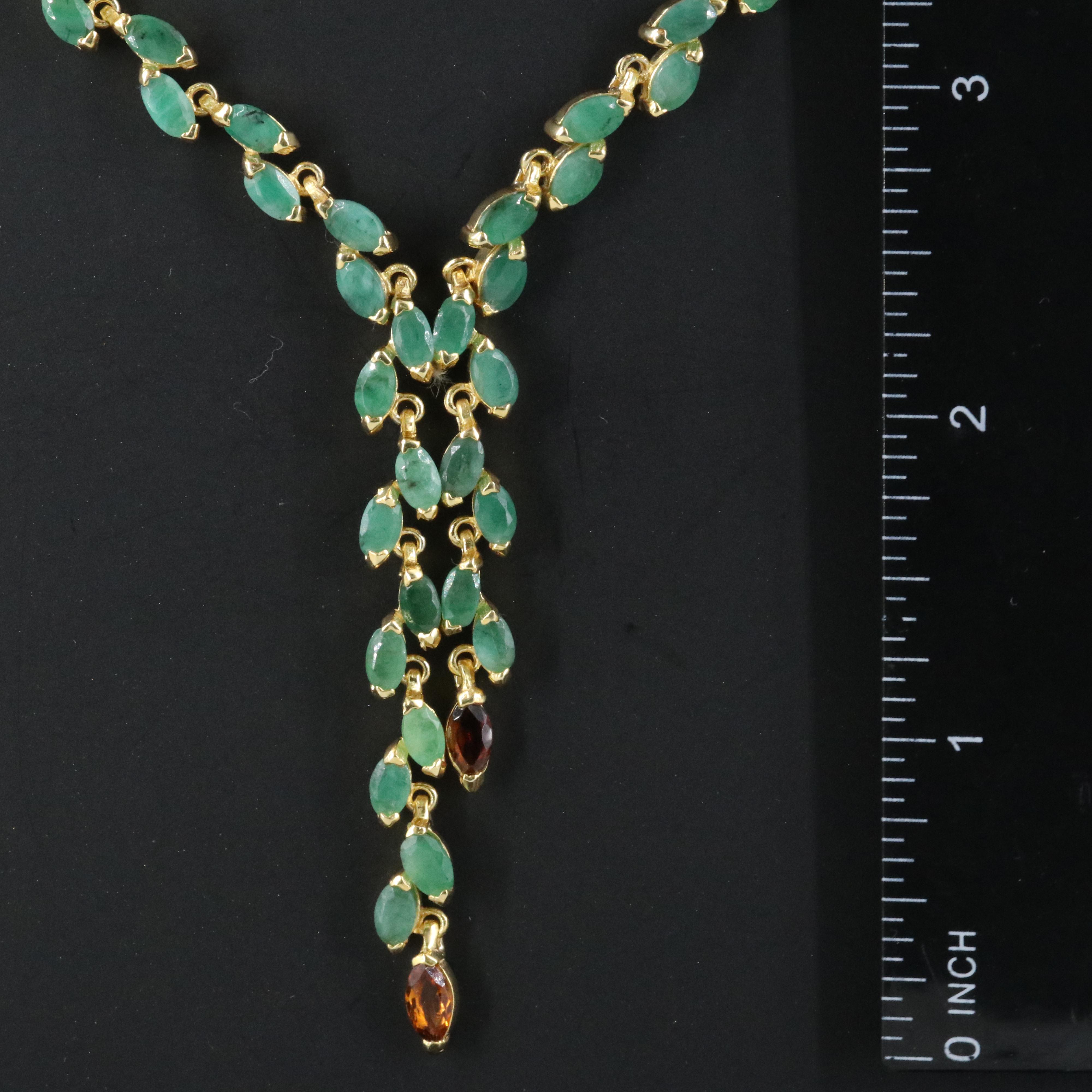 Sterling Emerald and Citrine Lariat Necklace