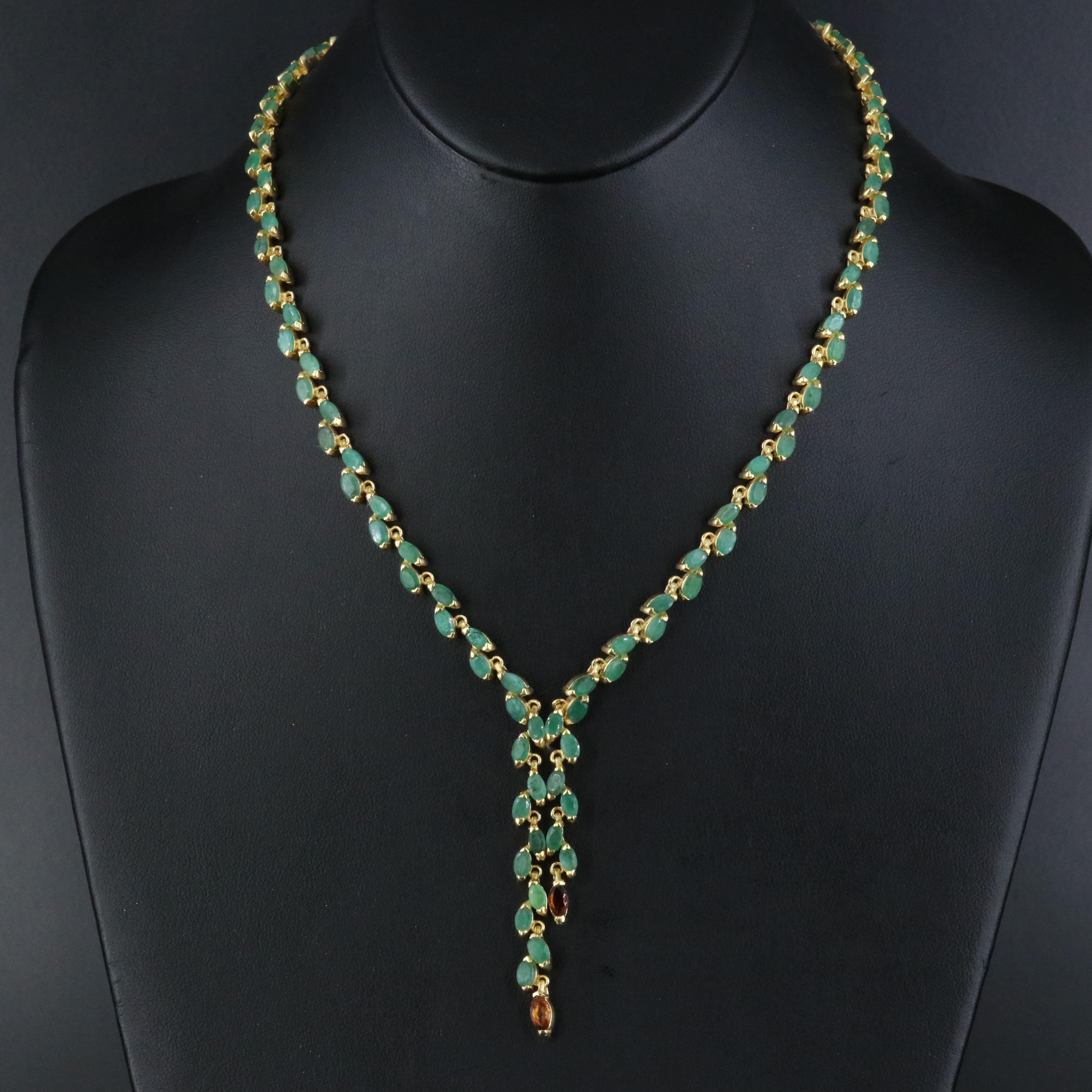 Sterling Emerald and Citrine Lariat Necklace