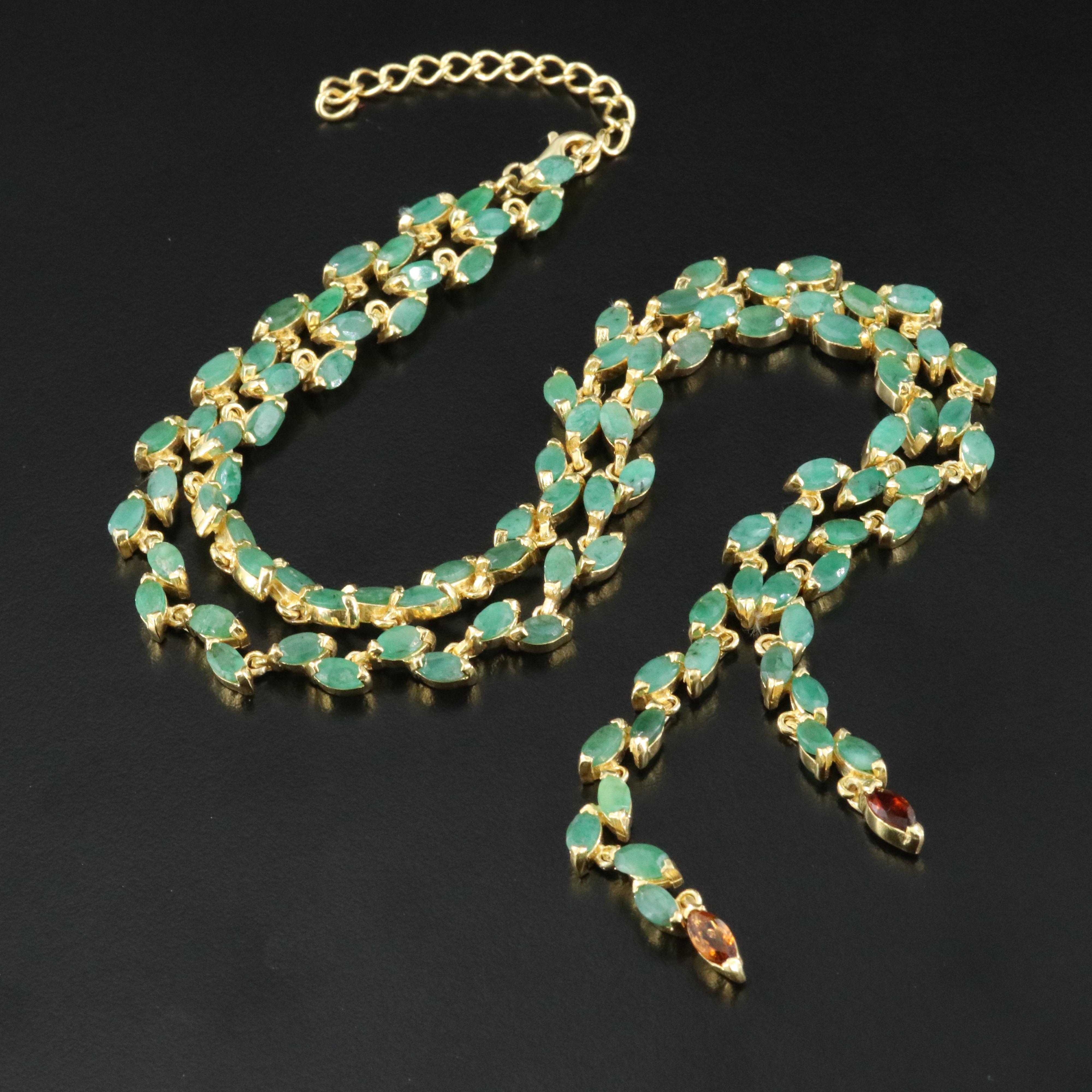 Sterling Emerald and Citrine Lariat Necklace