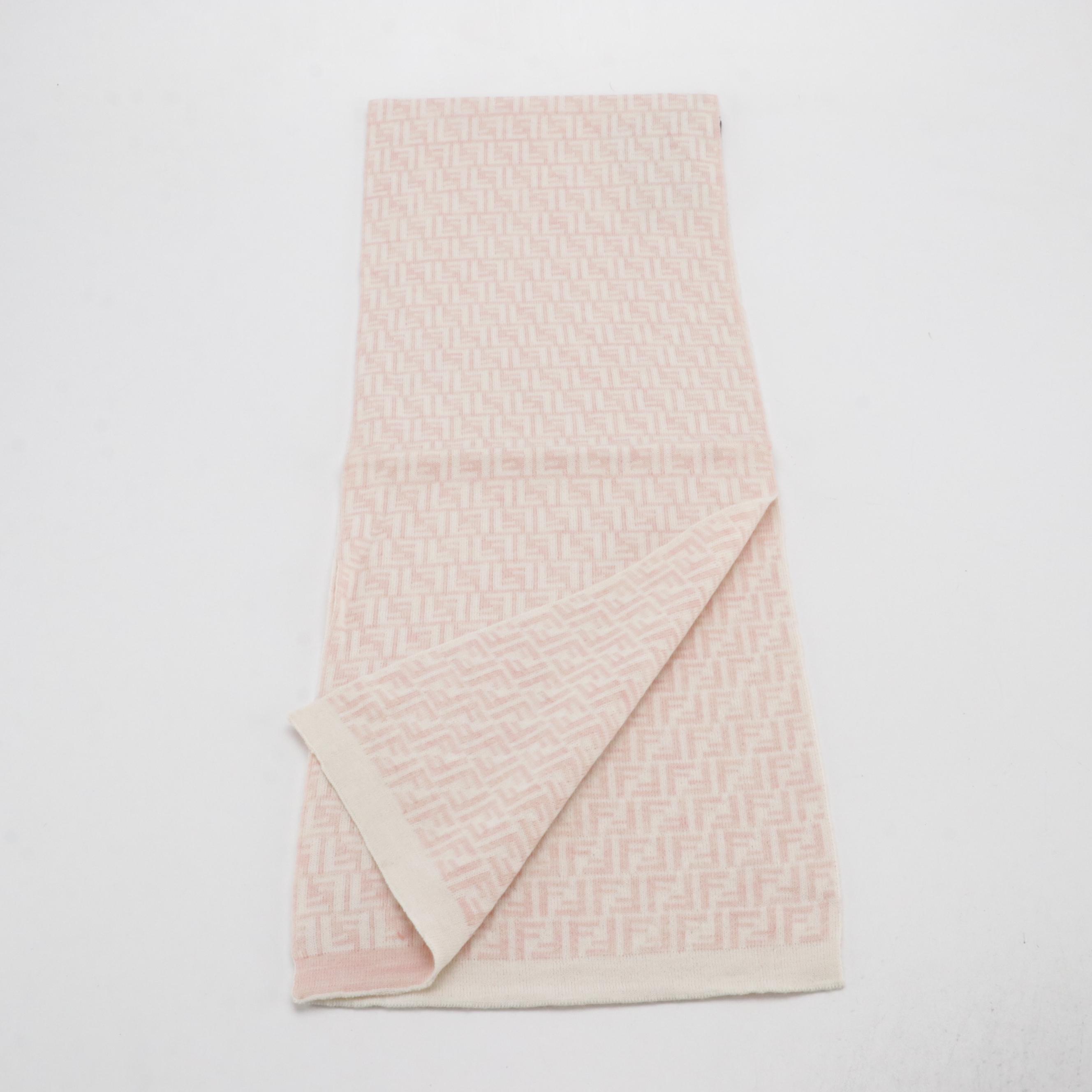 Fendi FF Logo Wool Scarf in Pink/White with Tags