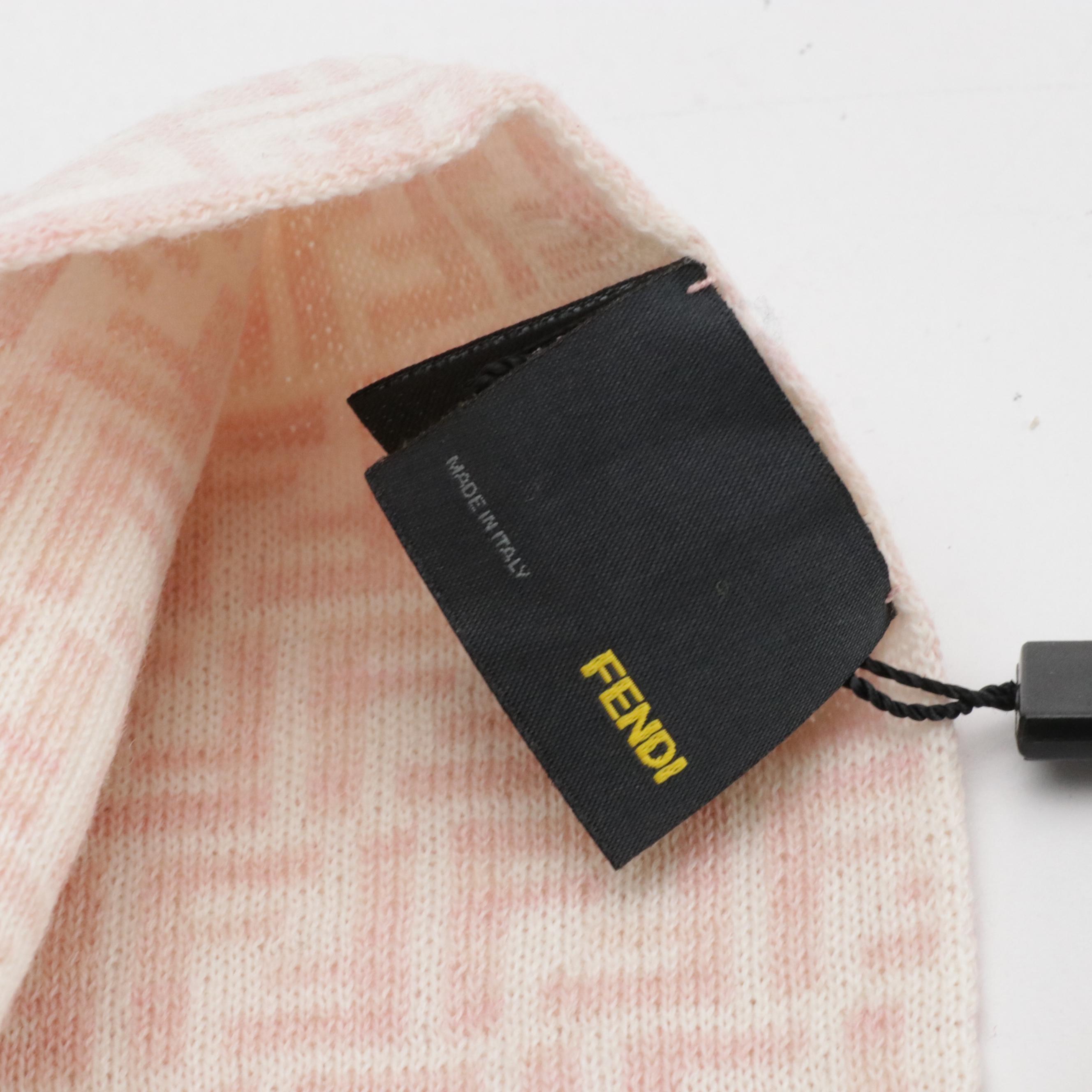 Fendi FF Logo Wool Scarf in Pink/White with Tags