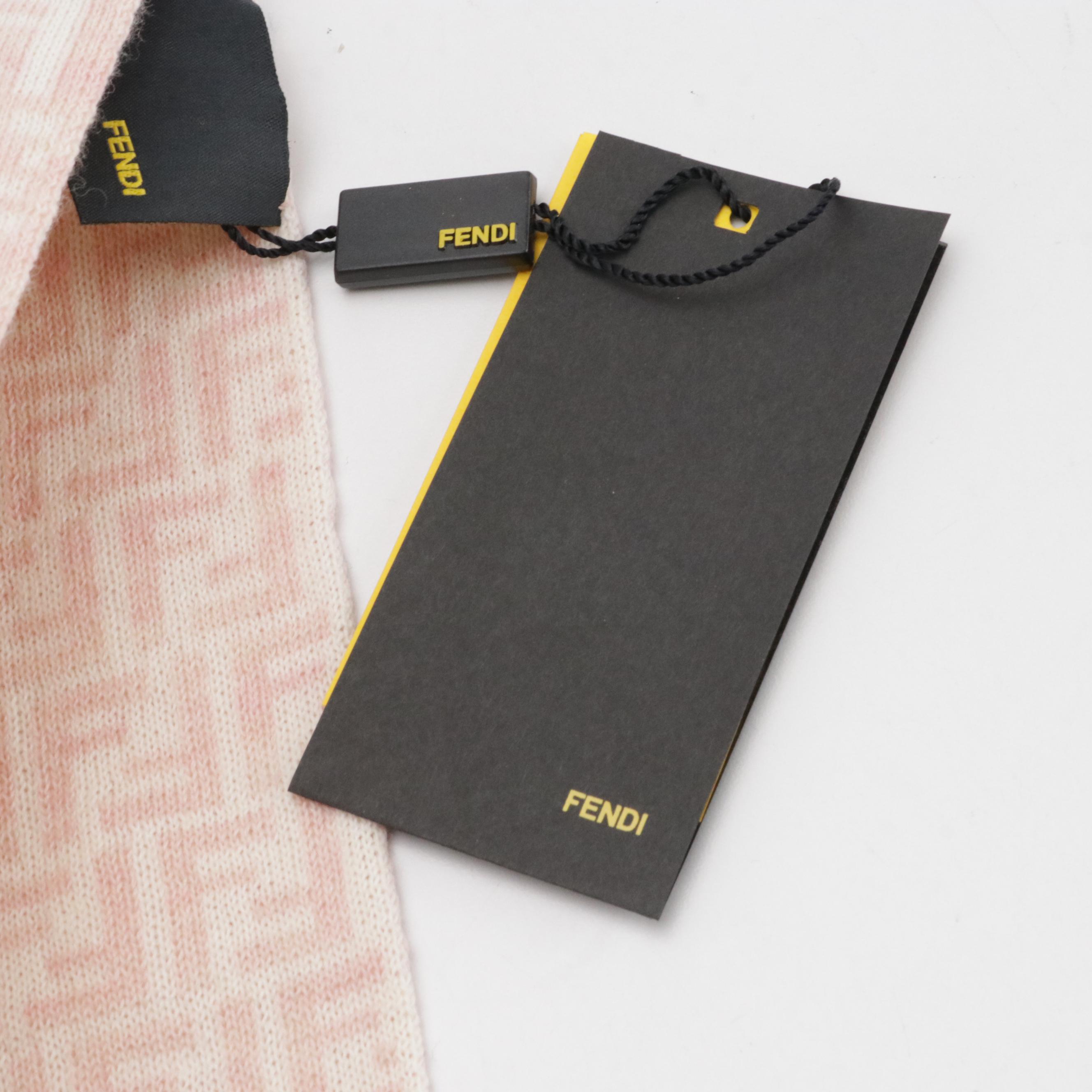 Fendi FF Logo Wool Scarf in Pink/White with Tags