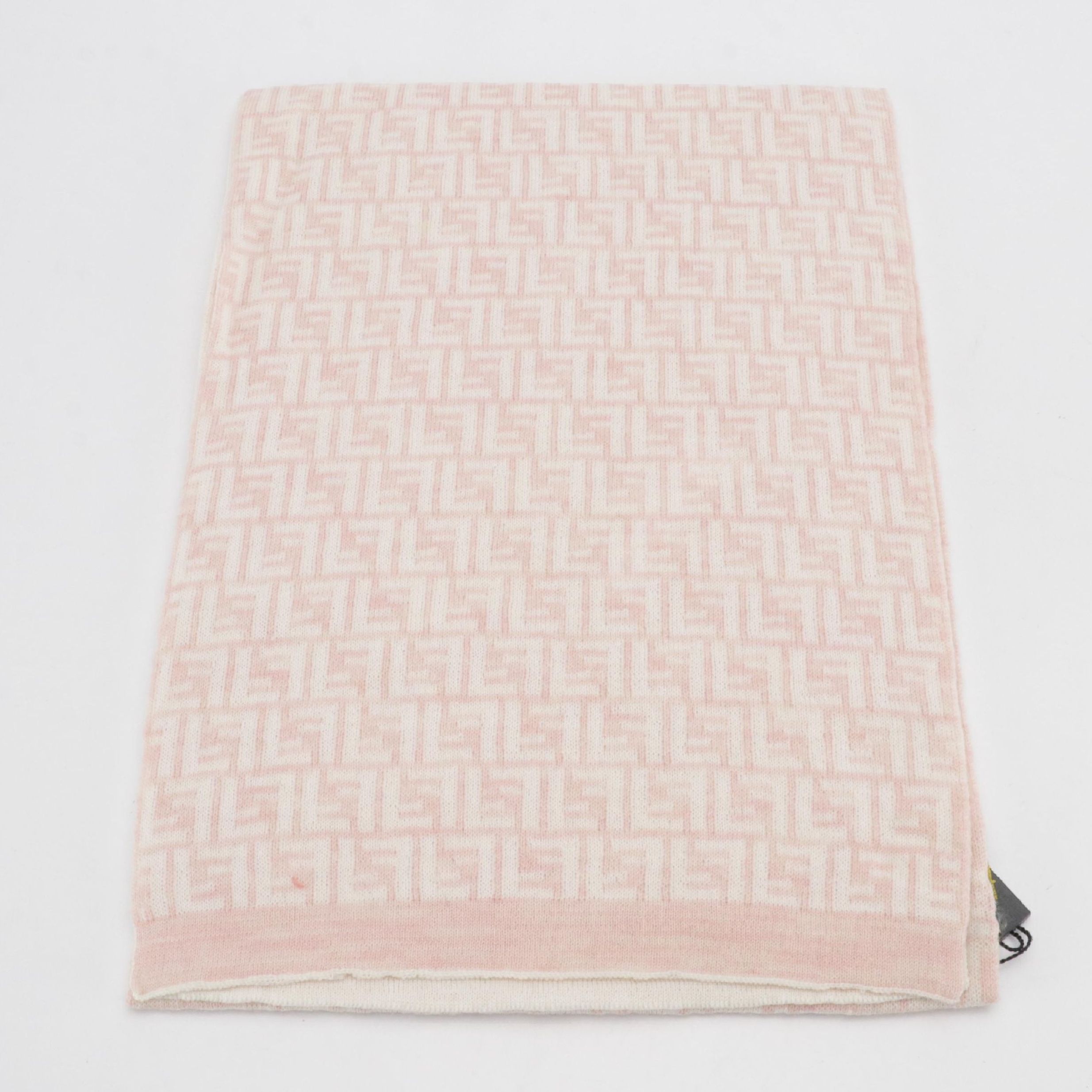 Fendi FF Logo Wool Scarf in Pink/White with Tags