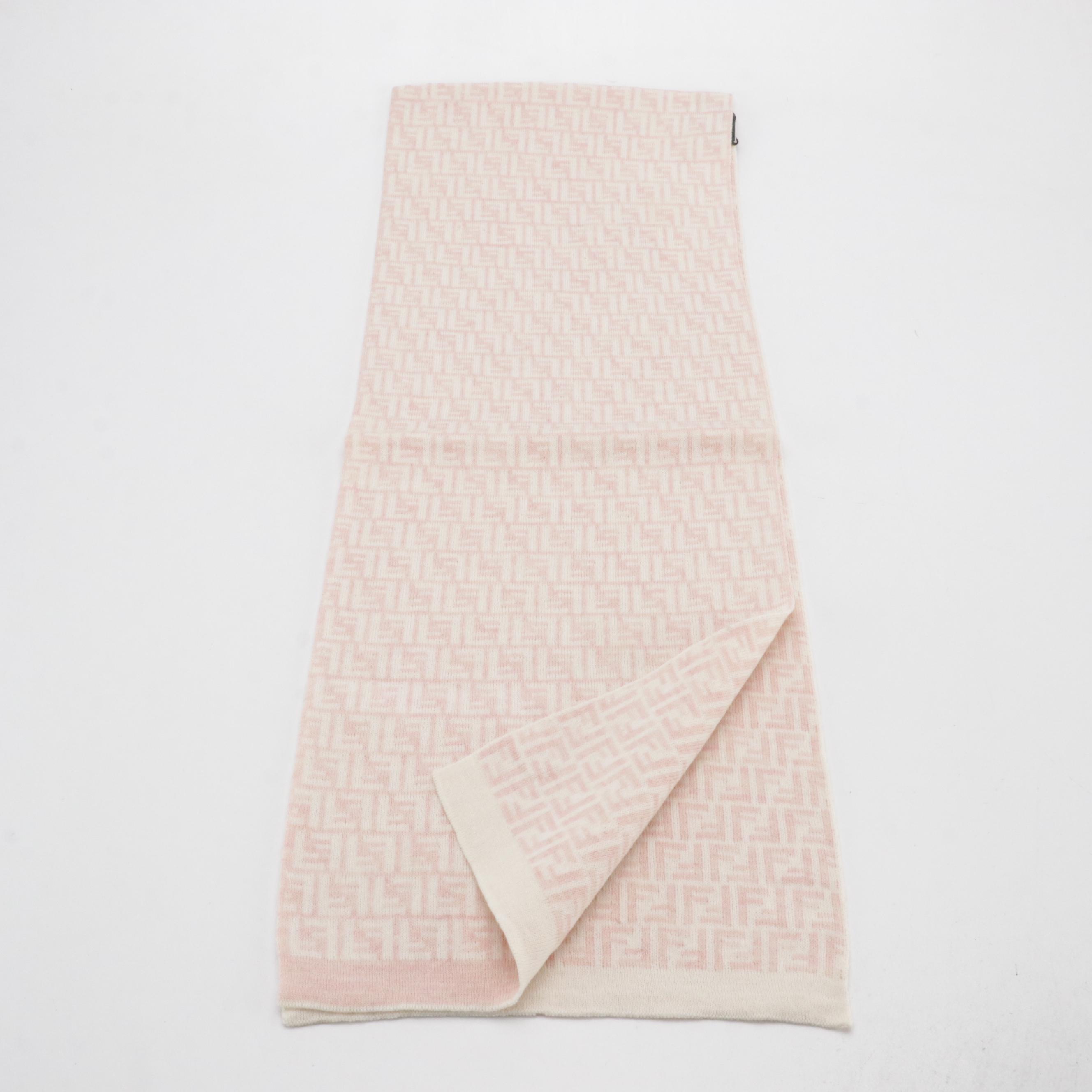 Fendi FF Logo Wool Scarf in Pink/White with Tags