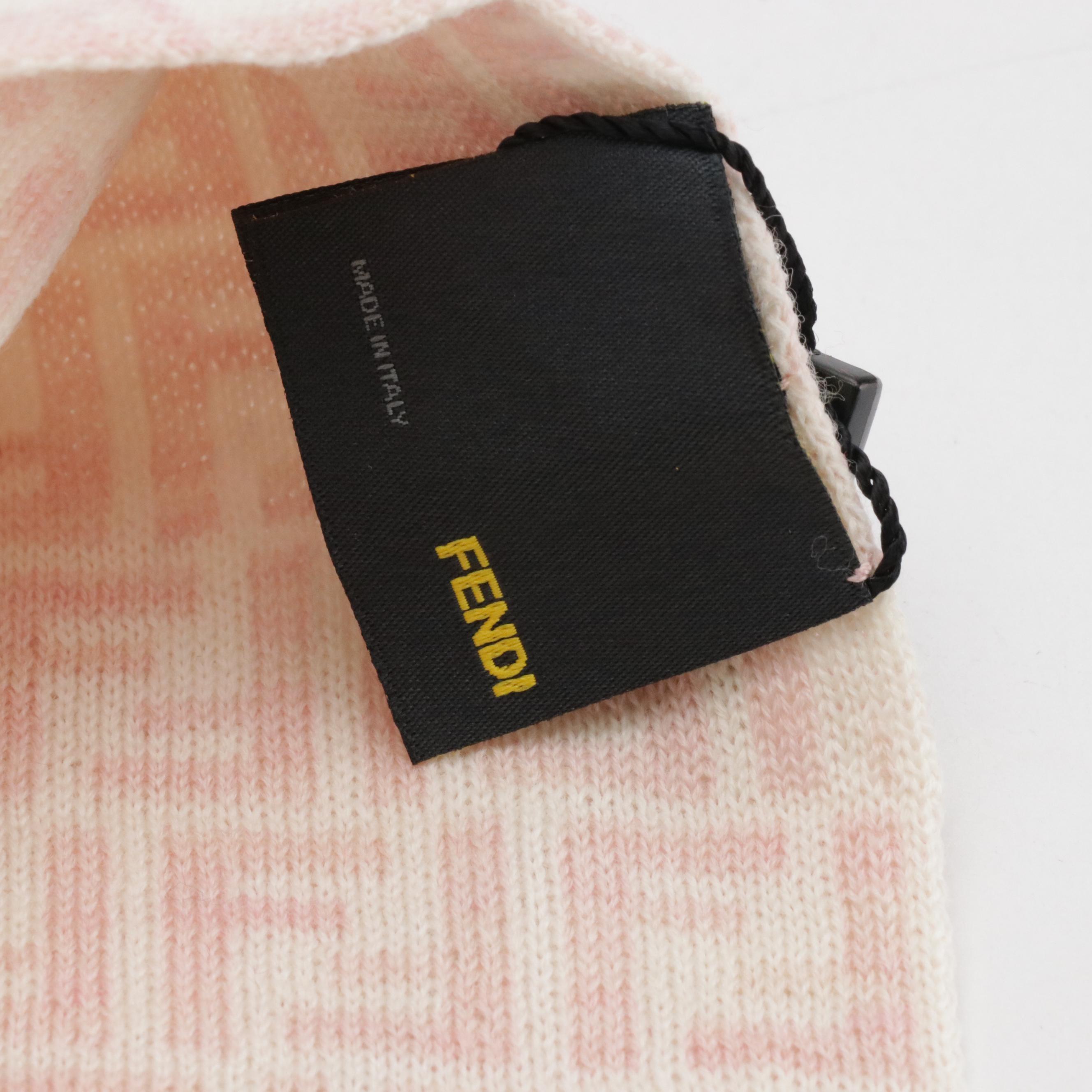 Fendi FF Logo Wool Scarf in Pink/White with Tags