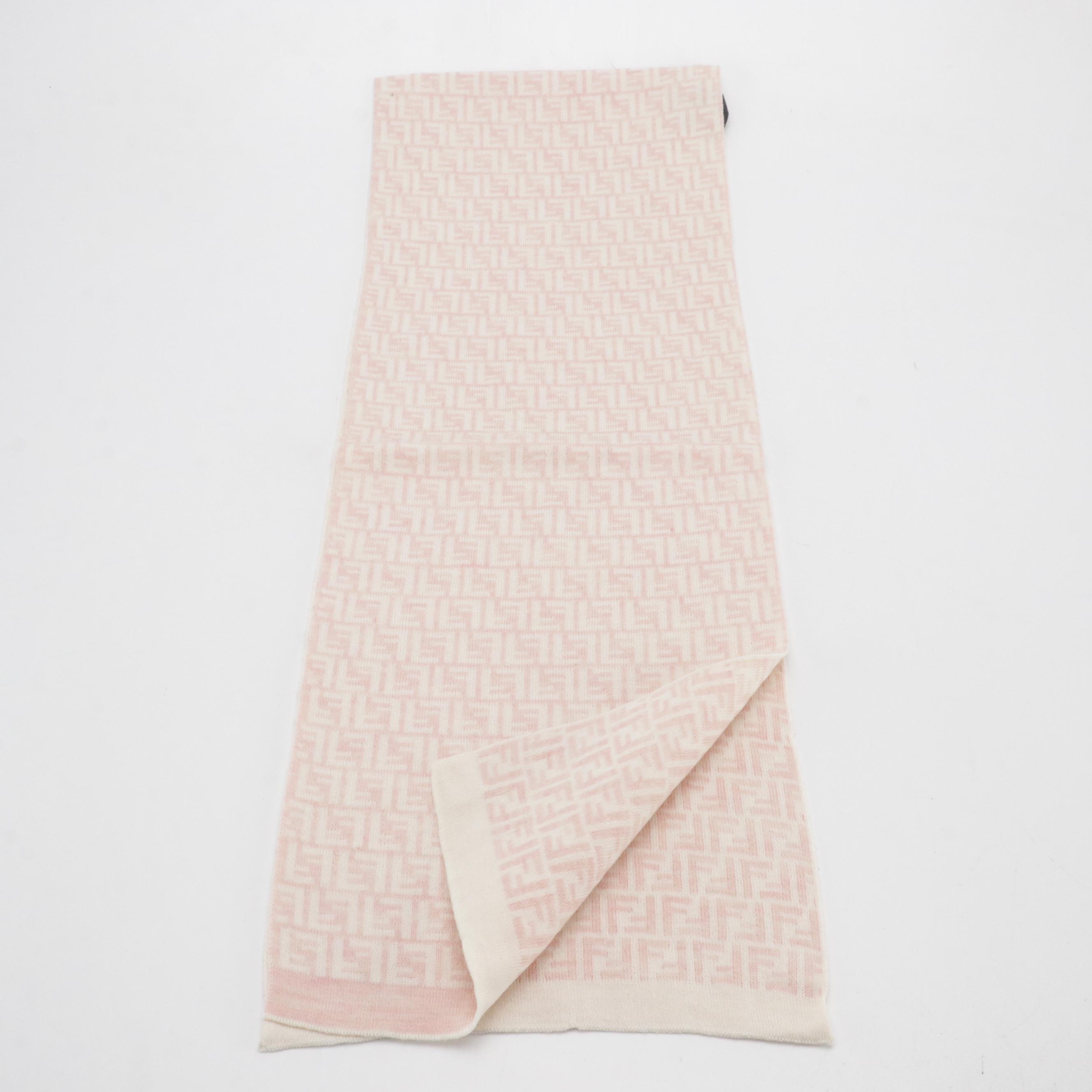 Fendi FF Logo Wool Scarf in Pink/White with Tags