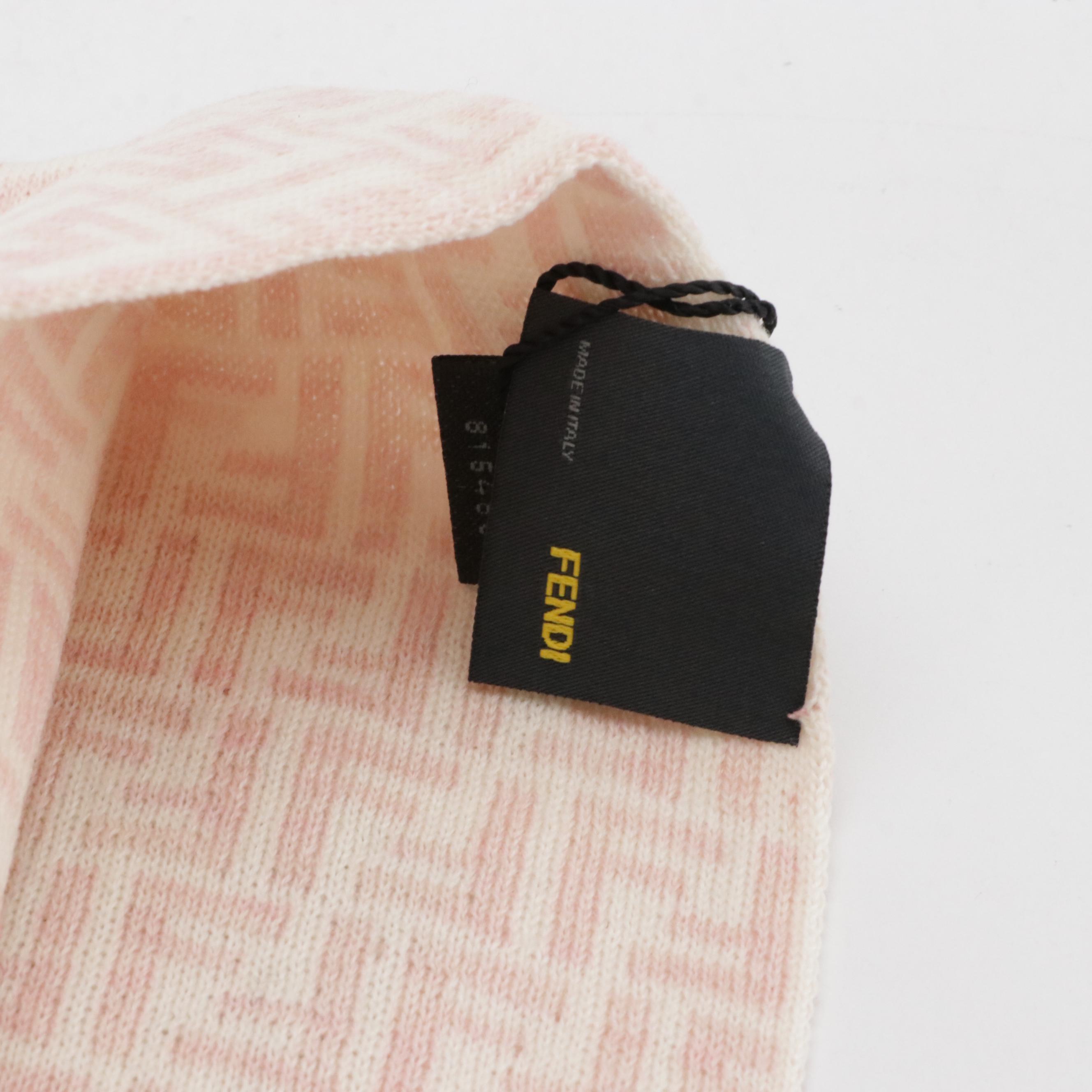 Fendi FF Logo Wool Scarf in Pink/White with Tags