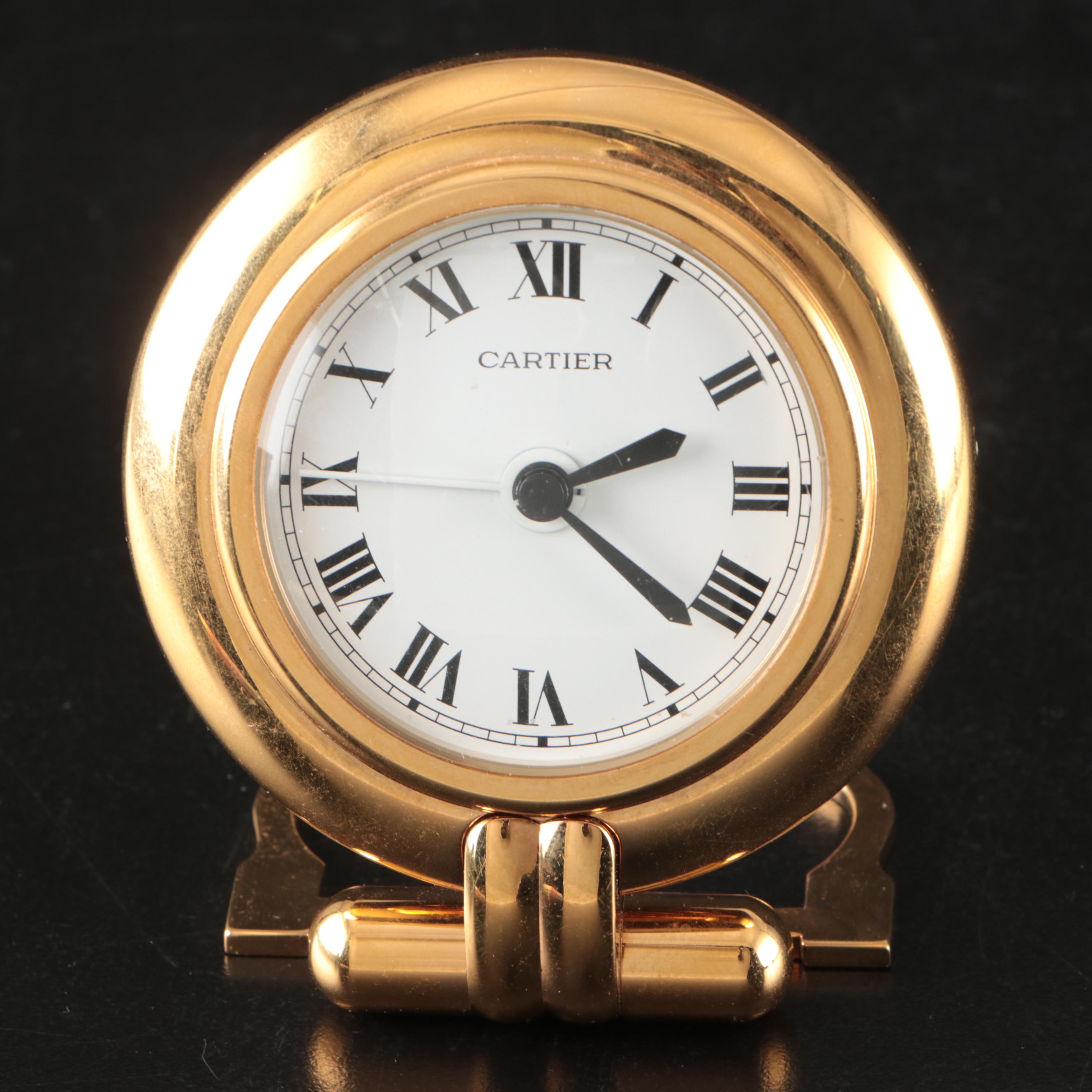 Cartier "Colisee" Gold Tone Travel Alarm Clock, Late 20th Century