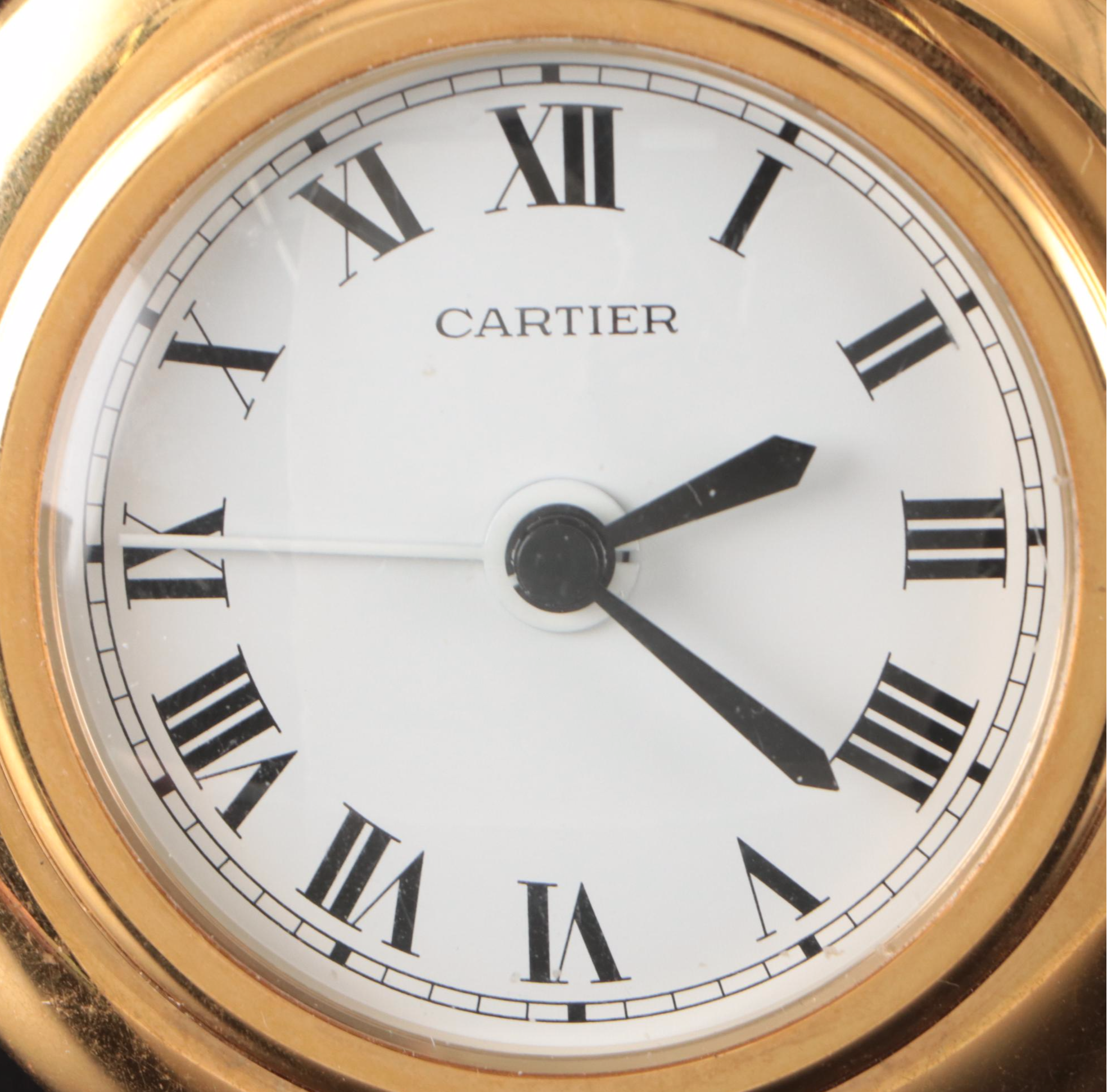 Cartier "Colisee" Gold Tone Travel Alarm Clock, Late 20th Century