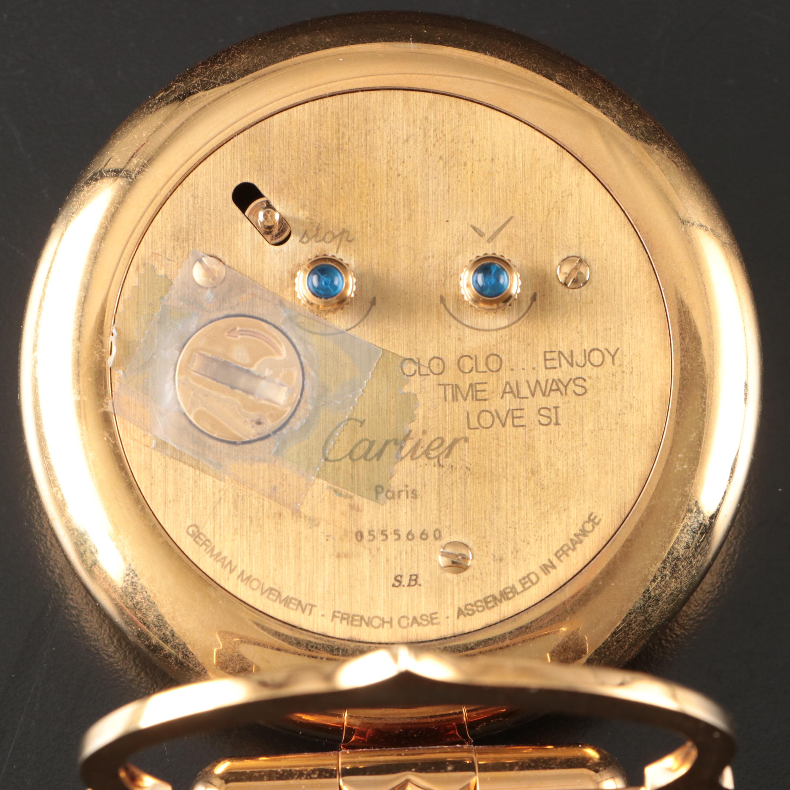 Cartier "Colisee" Gold Tone Travel Alarm Clock, Late 20th Century