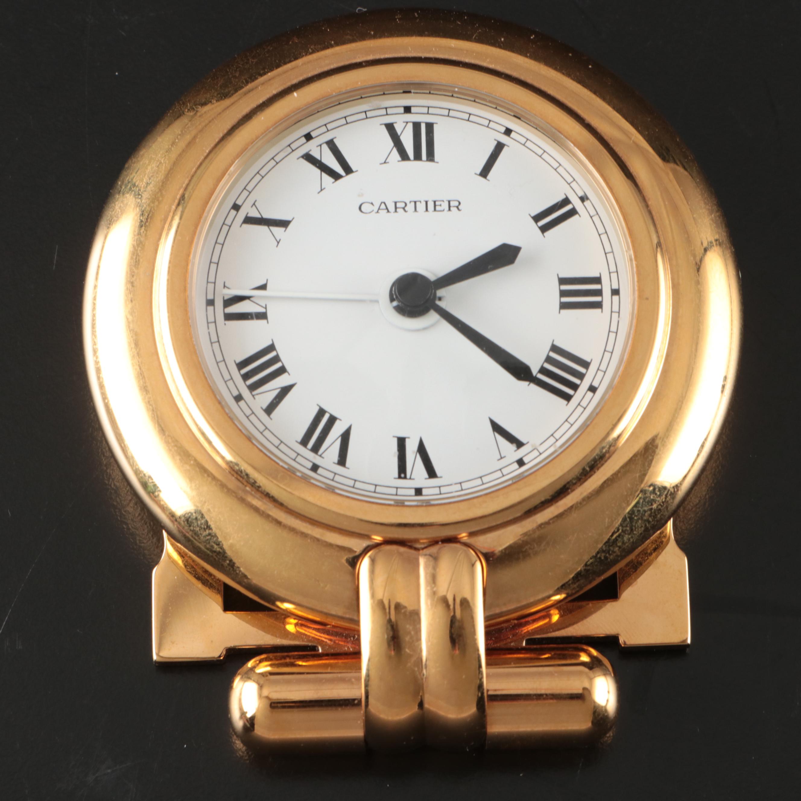 Cartier "Colisee" Gold Tone Travel Alarm Clock, Late 20th Century