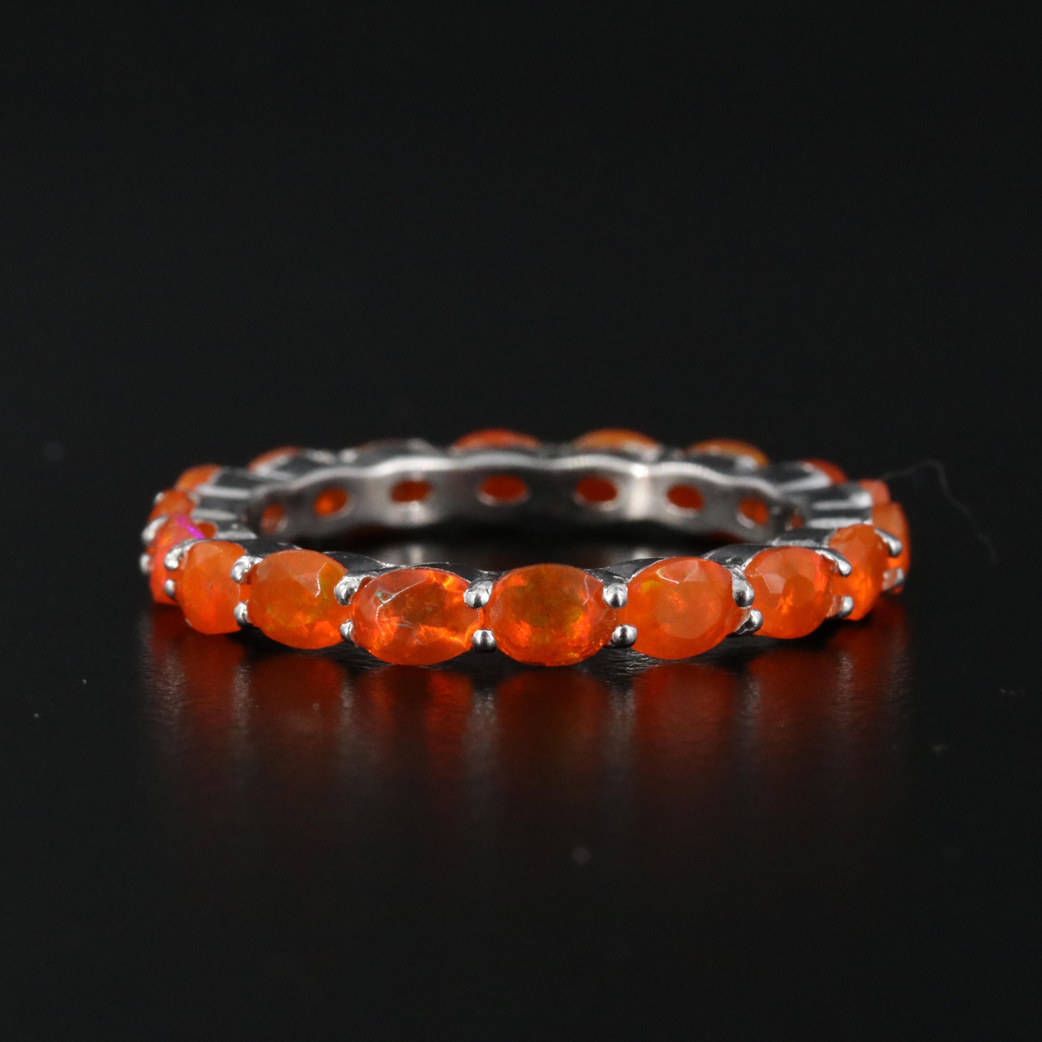 Sterling Fire Opal Eternity Ring
