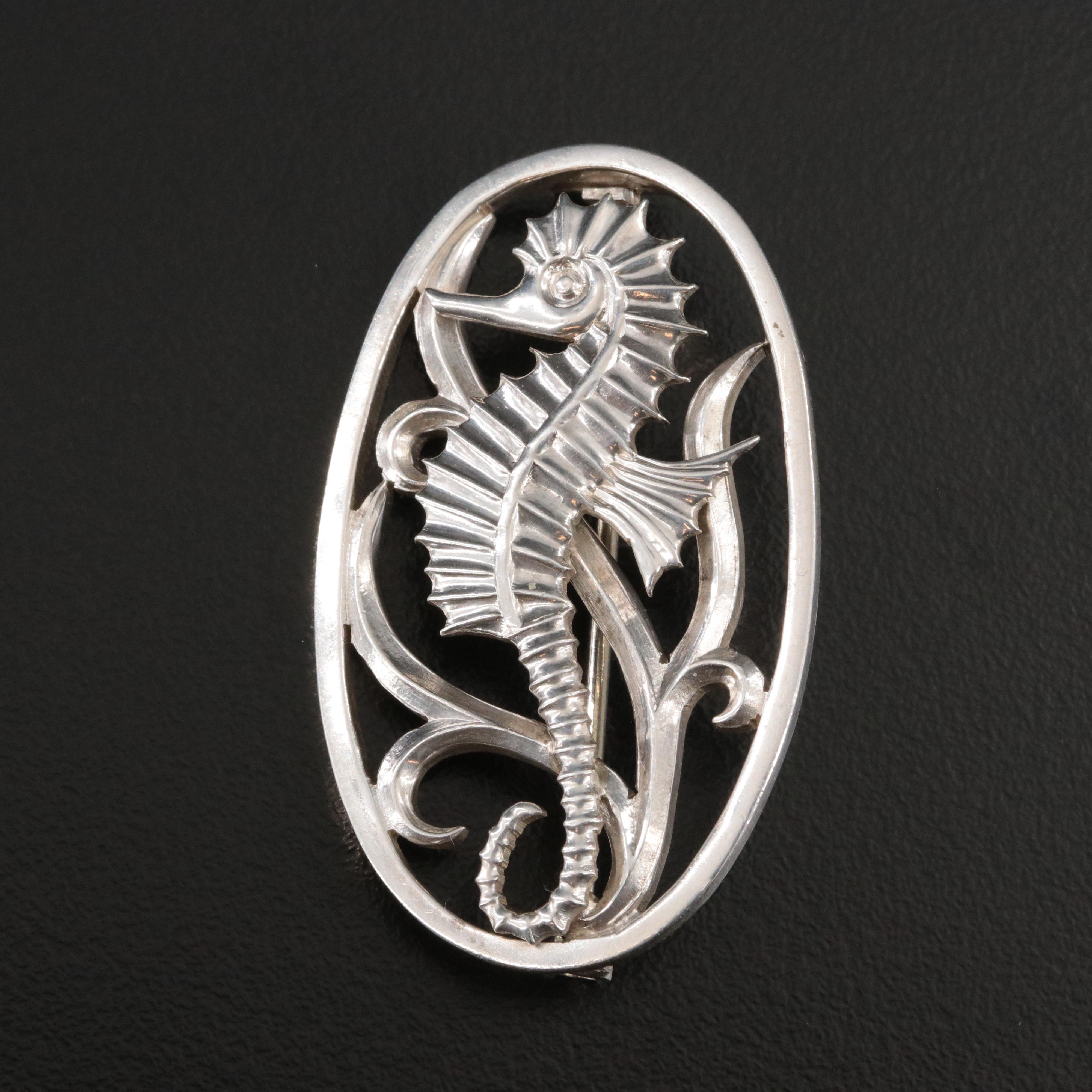 1950s Geoffrey Bellamy for George Tarratt Sterling Seahorse Brooch