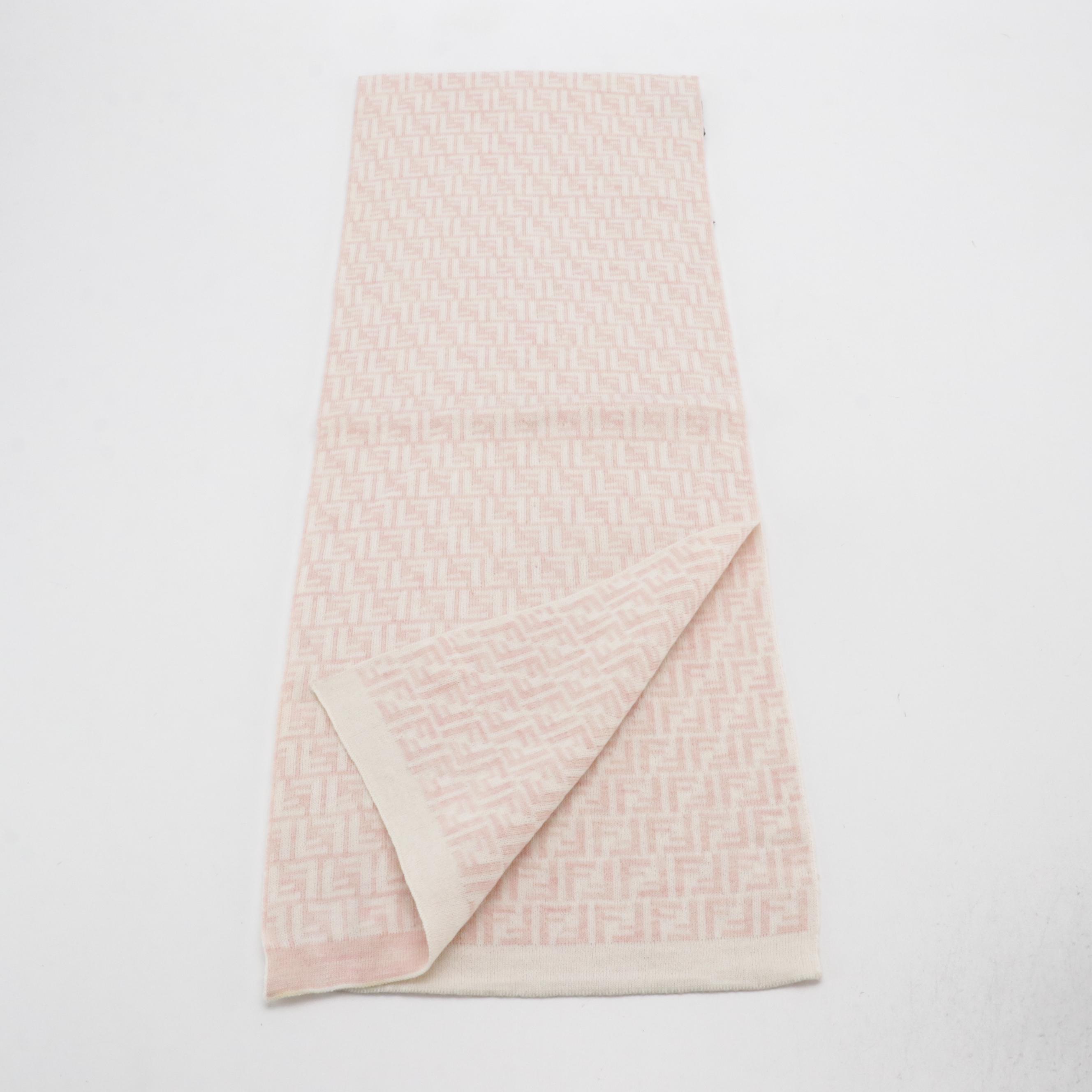 Fendi FF Logo Wool Scarf in Pink/White with Tags
