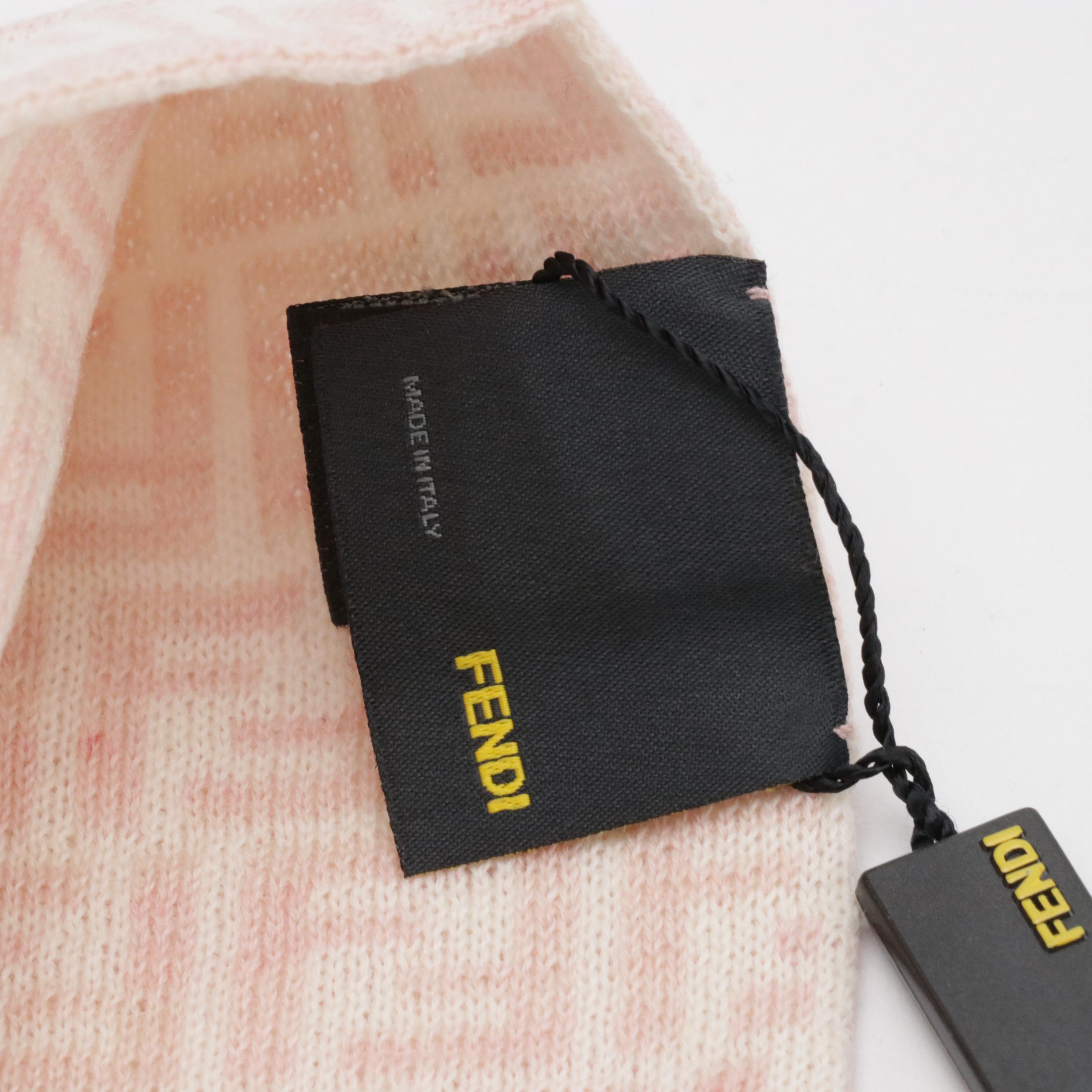 Fendi FF Logo Wool Scarf in Pink/White with Tags