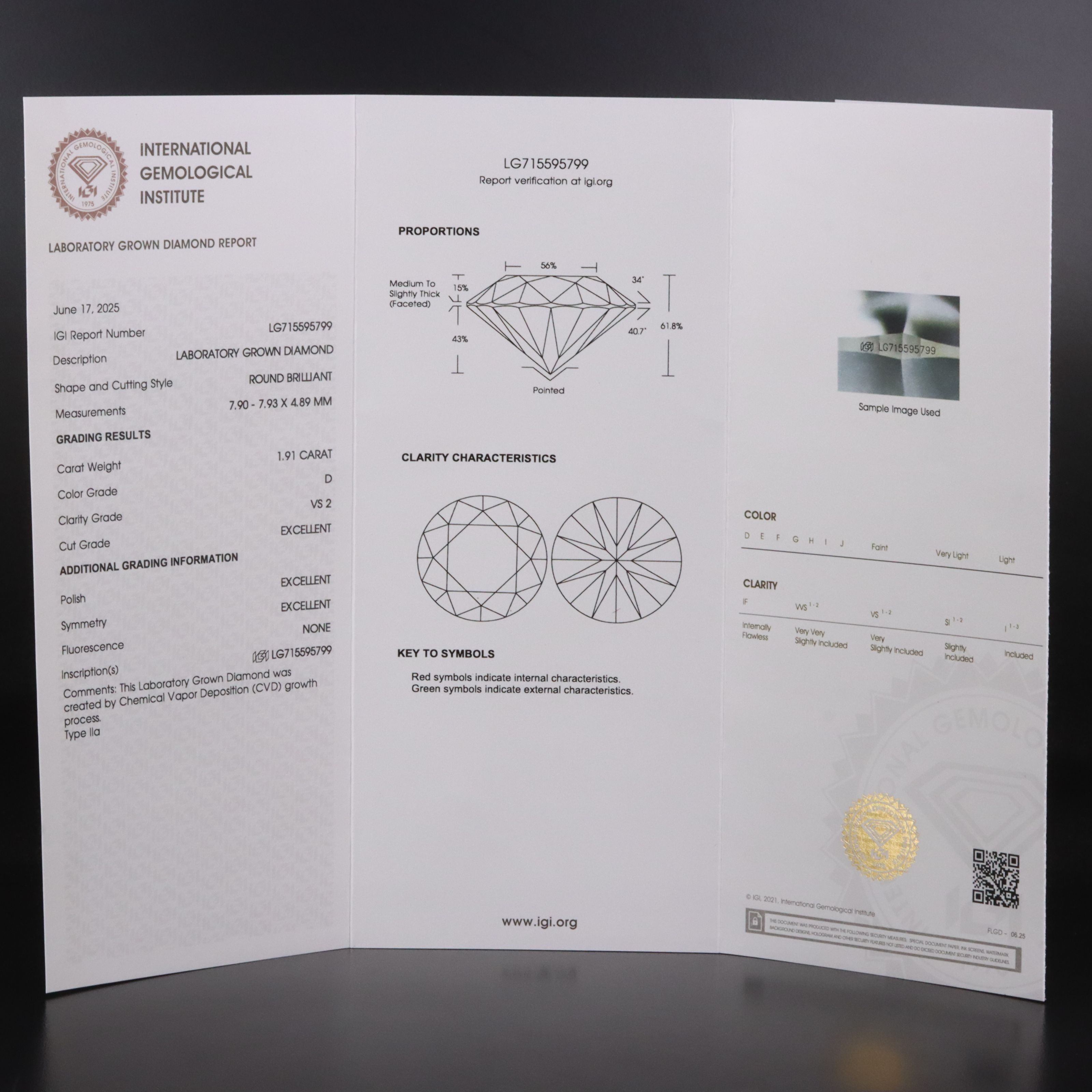Loose 1.91 CT Lab Grown Diamond with IGI Report