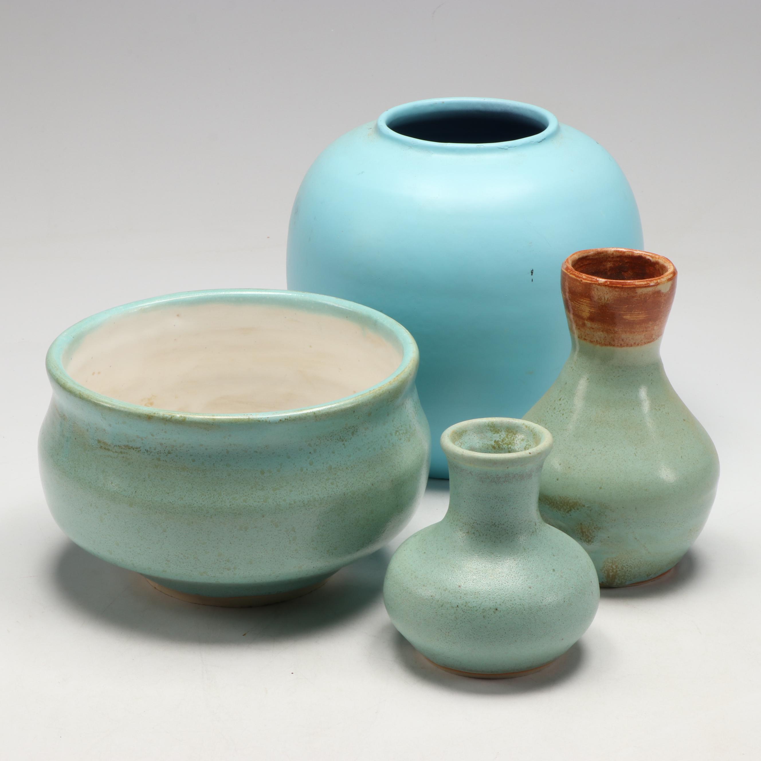 Lutz Art Pottery Vases and Bowl, Early 21st Century