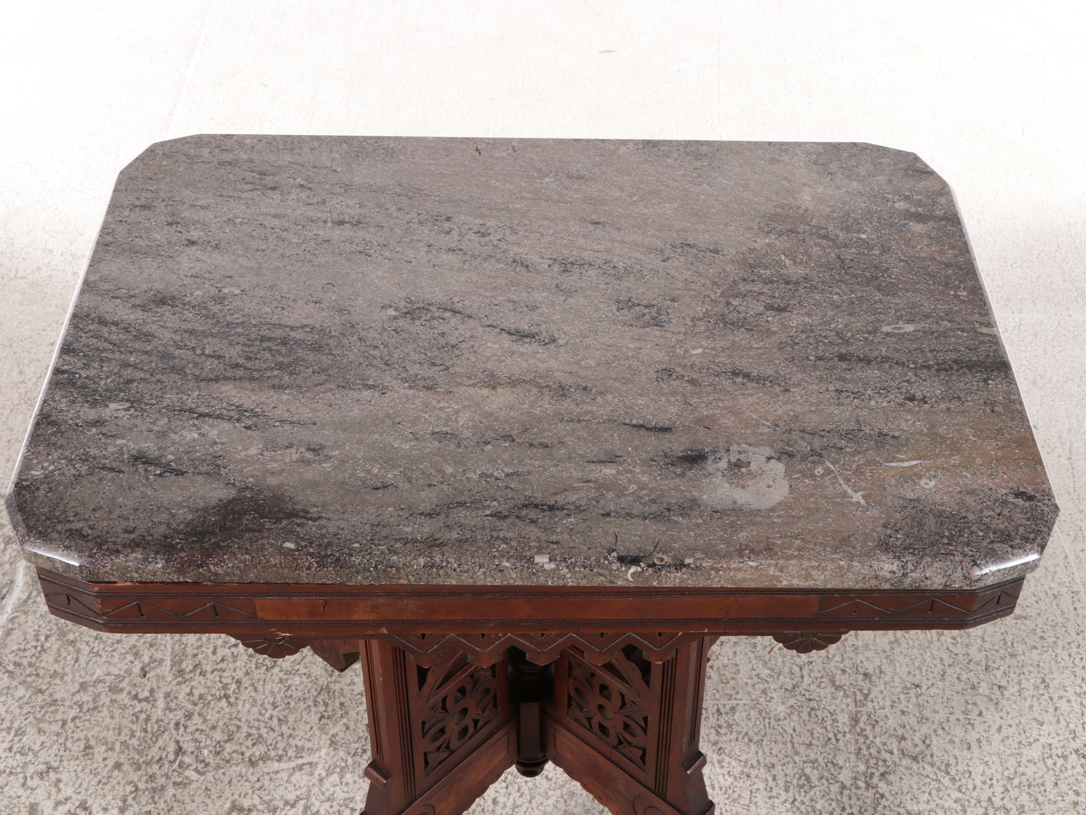 Eastlake Carved Walnut Center Table with Stone Top