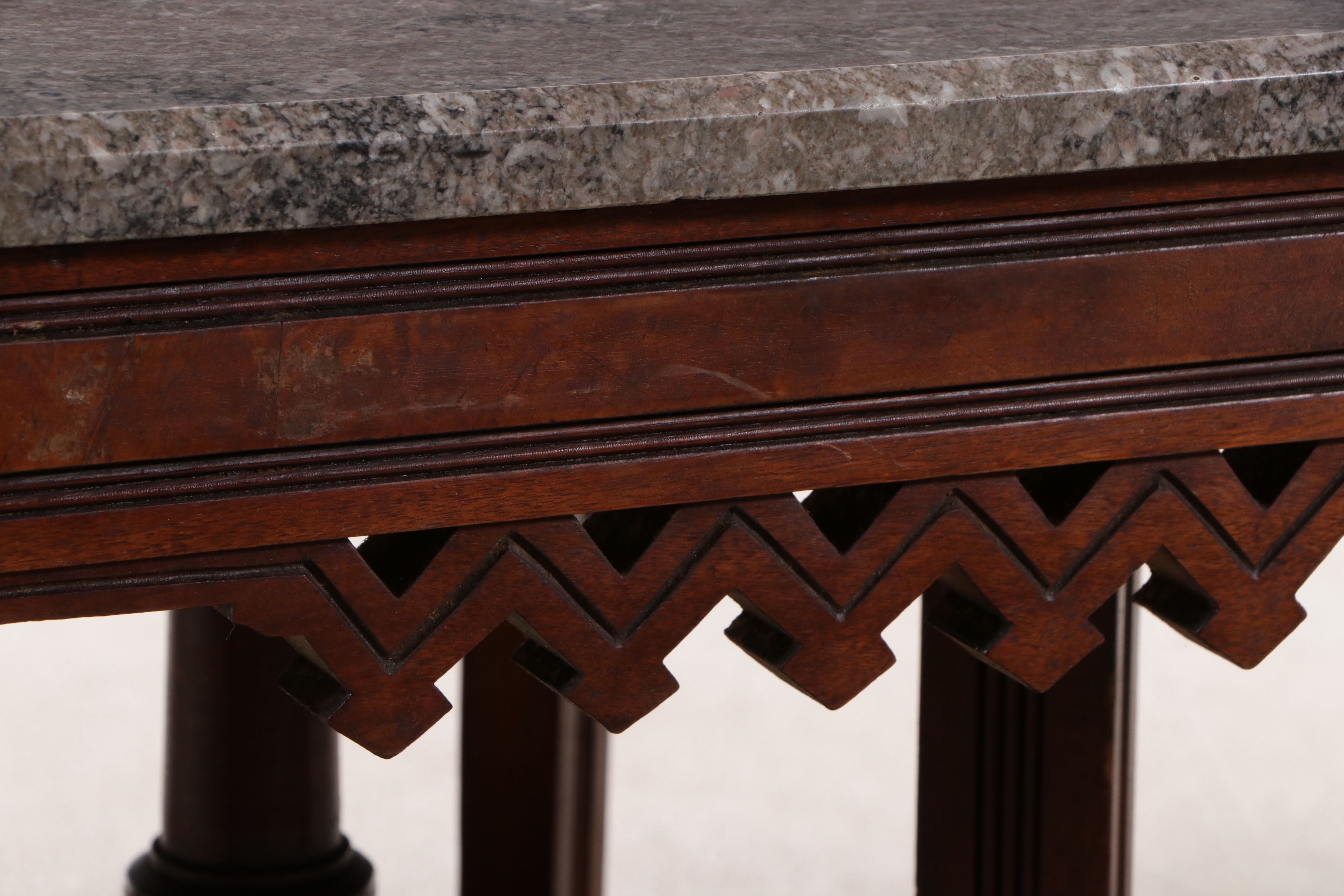 Eastlake Carved Walnut Center Table with Stone Top