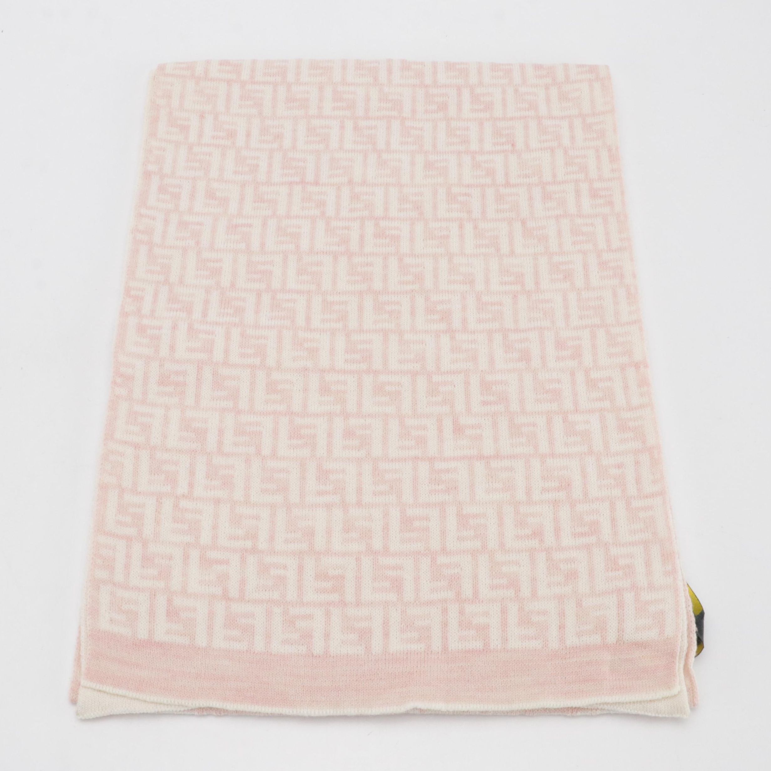 Fendi FF Logo Wool Scarf in Pink/White with Tags